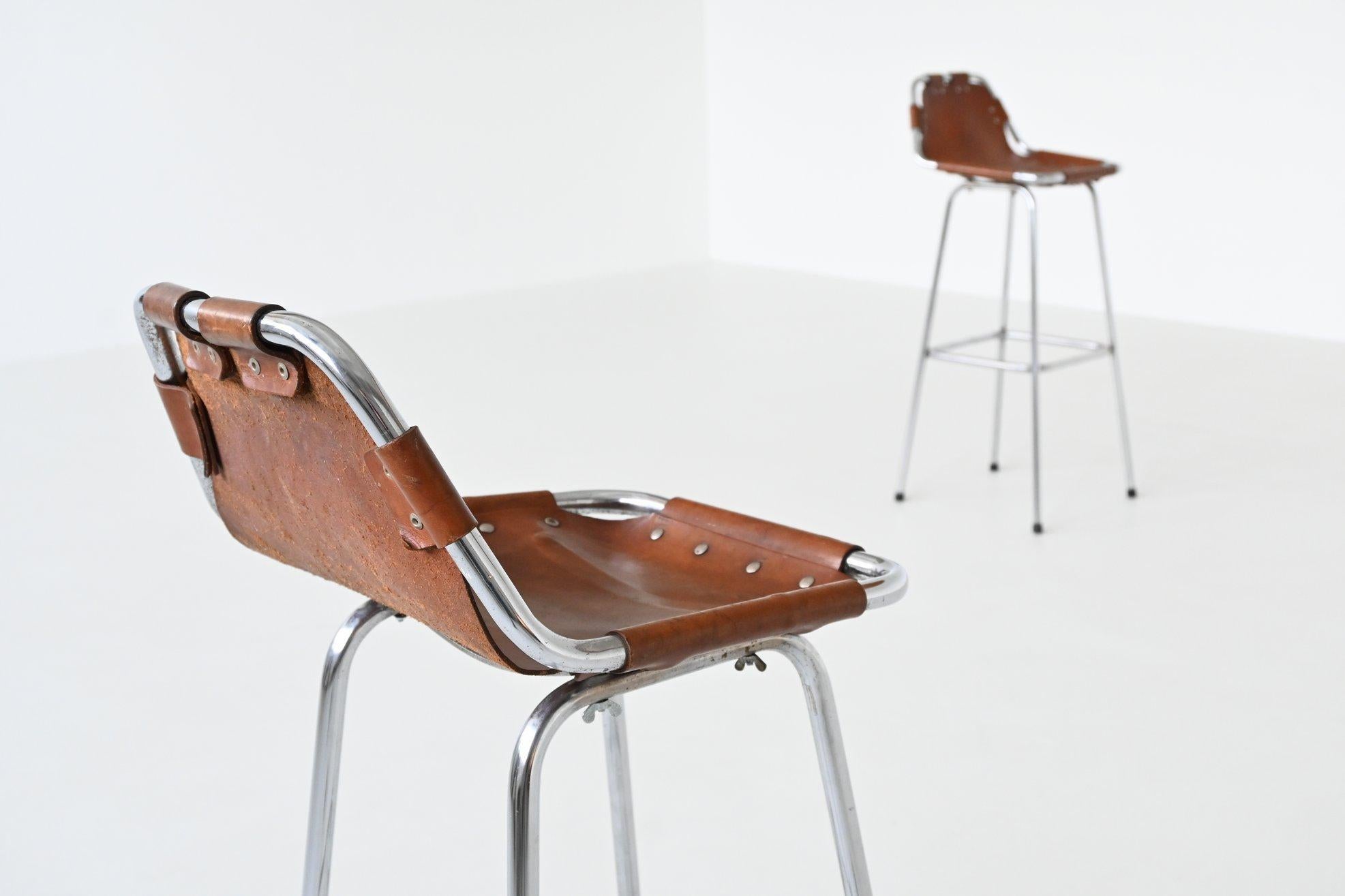 Metal Pair of bar stools selected by Charlotte Perriand for Les Arcs France 1960