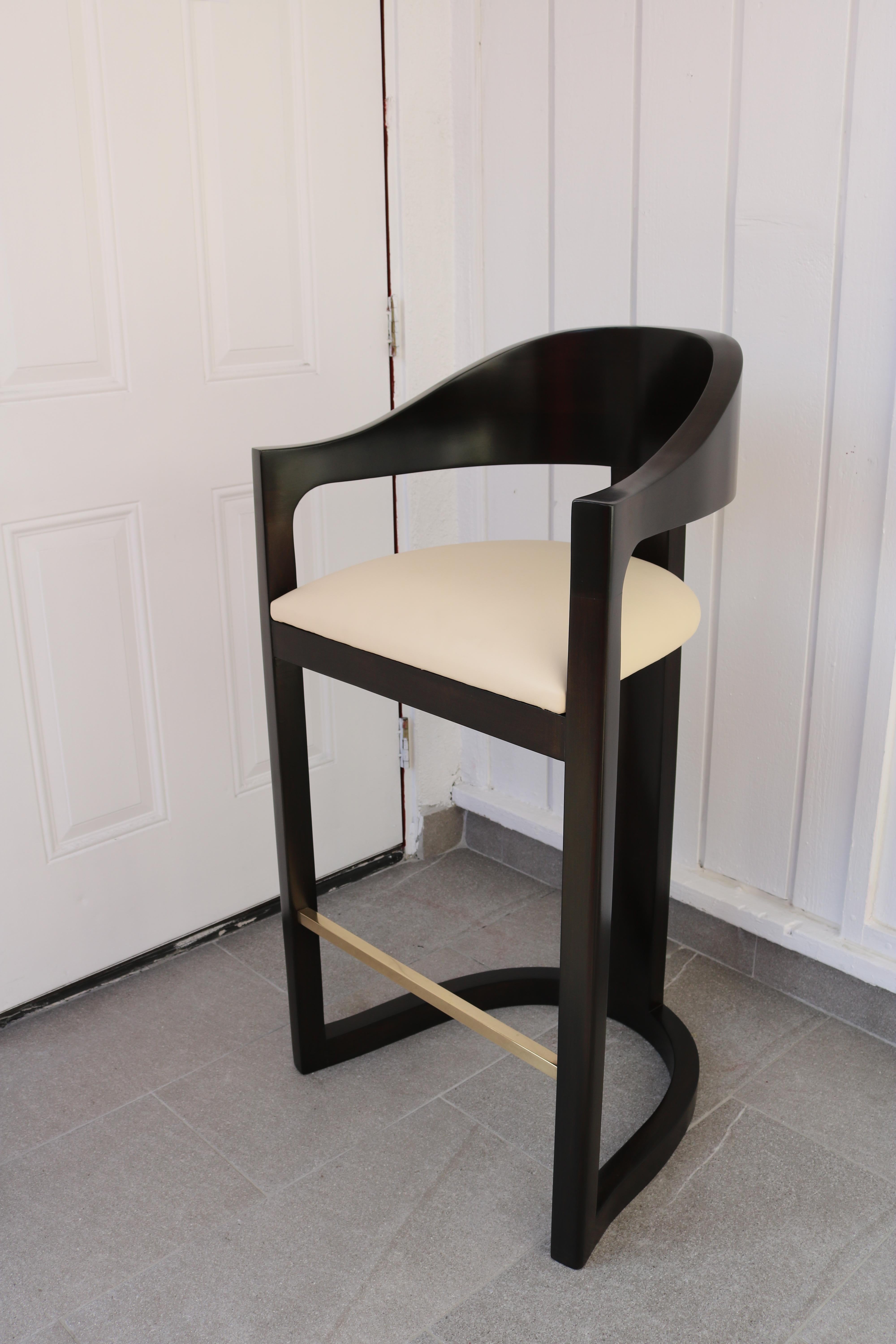 Pair of Bar Stools with Brass Foot Rests by Karl Springer In Excellent Condition In Pasadena, CA