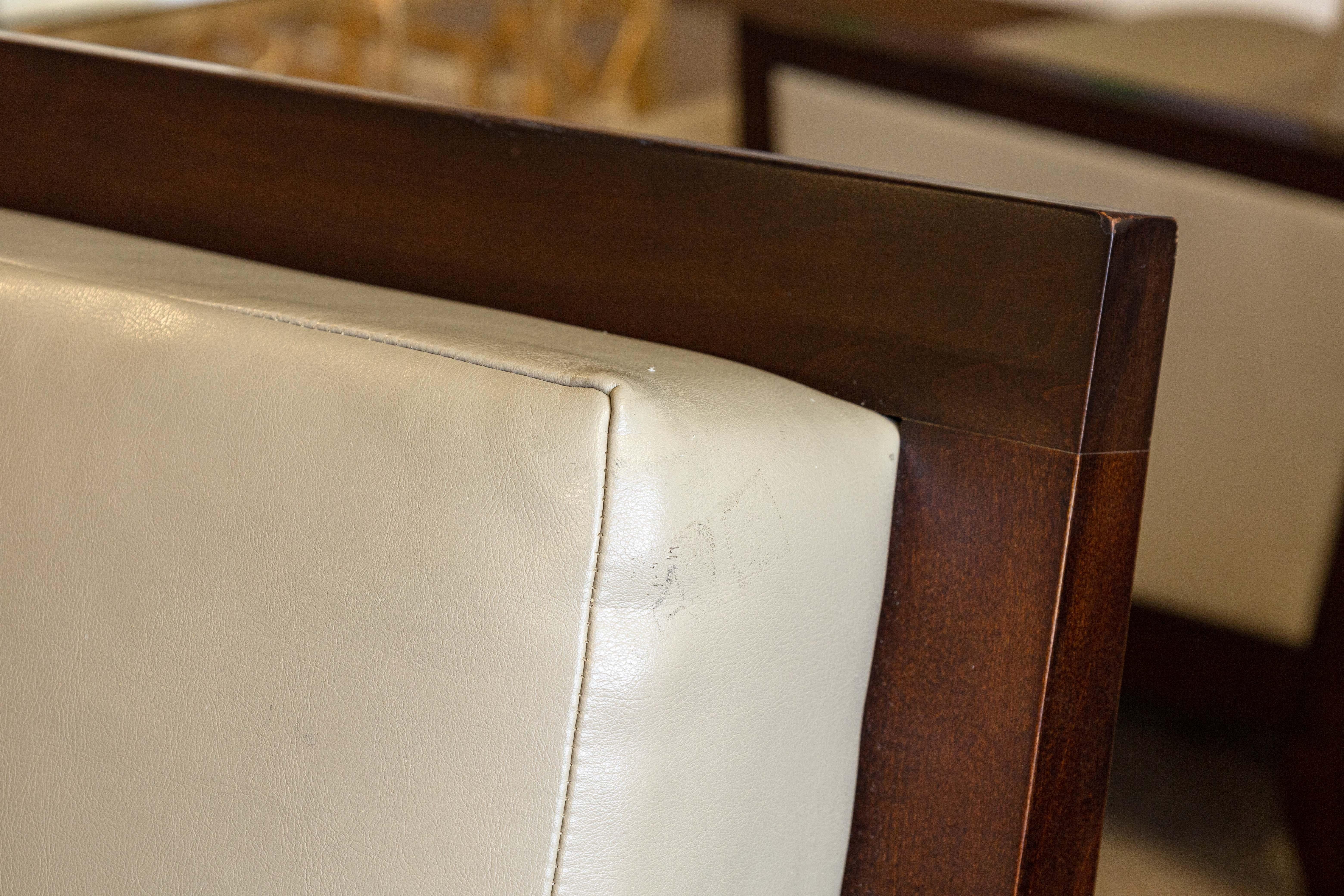 Pair of Barbara Barry for Baker Boxback Leather and Wood Accent Lounge Chairs 3