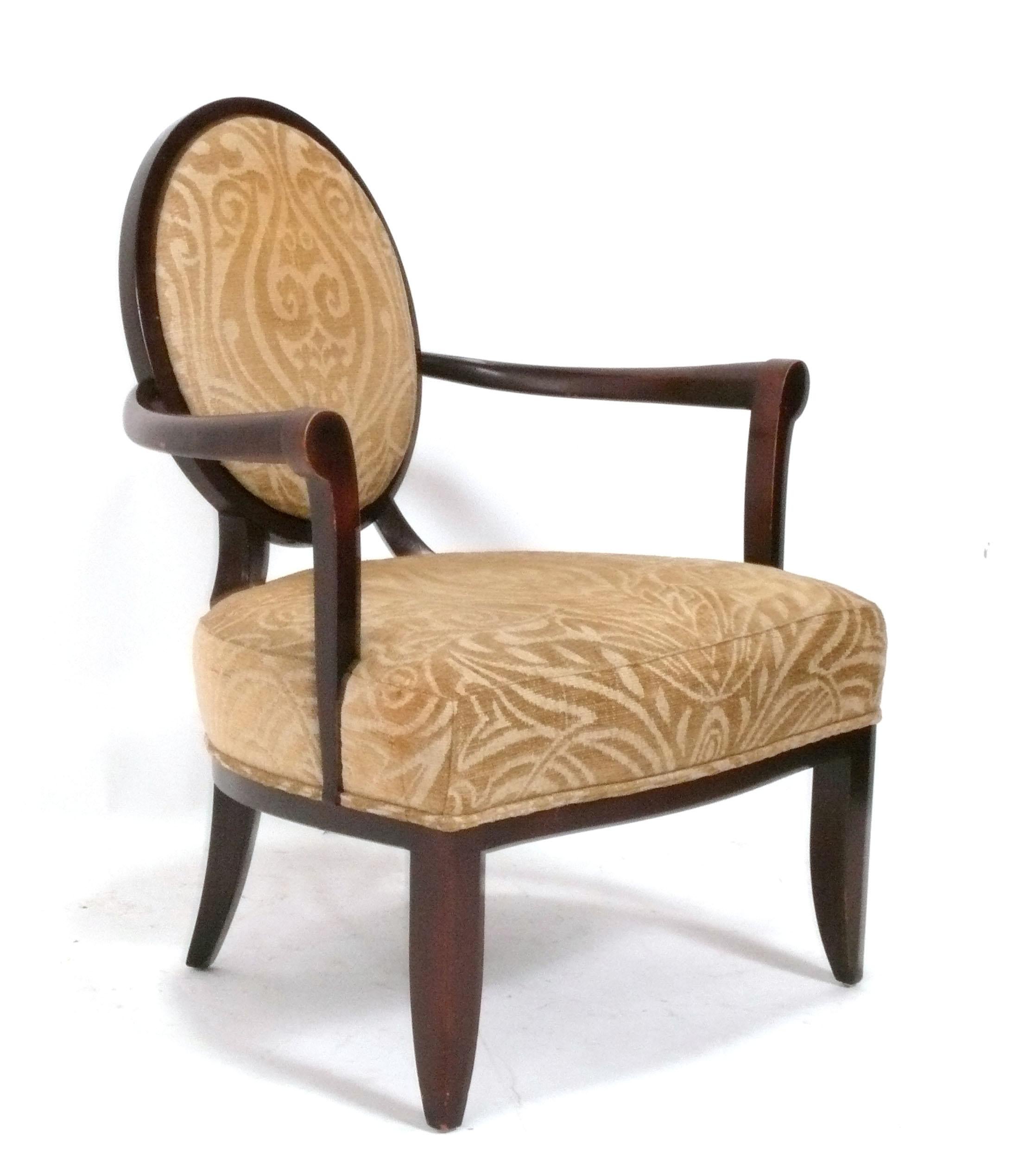 Pair of sculptural X back lounge chairs, designed by Barbara Barry for Baker, American, circa 2000s.