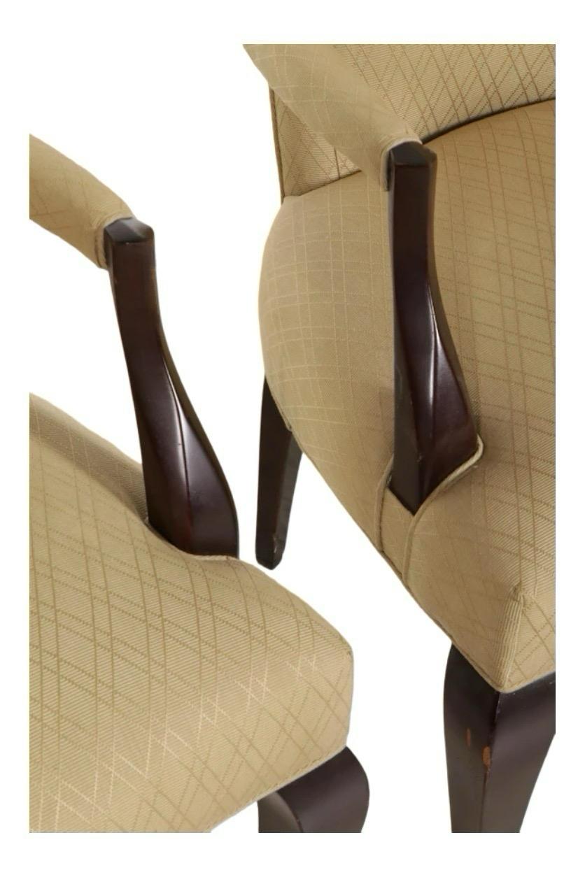 Contemporary Pair of Barbara Barry for Baker Upholstered and Black Lacquer Arm Chairs For Sale