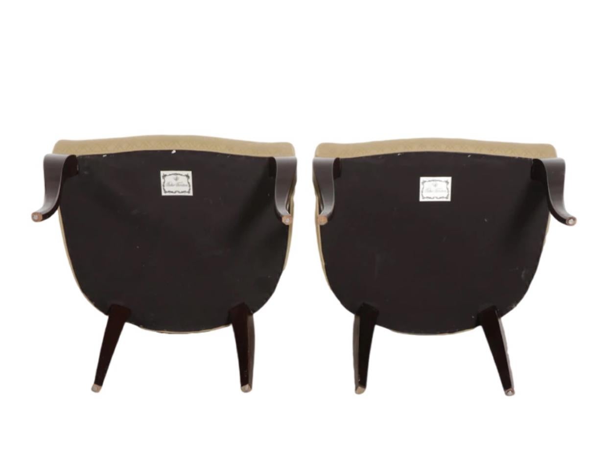Pair of Barbara Barry for Baker Upholstered and Black Lacquer Arm Chairs For Sale 2