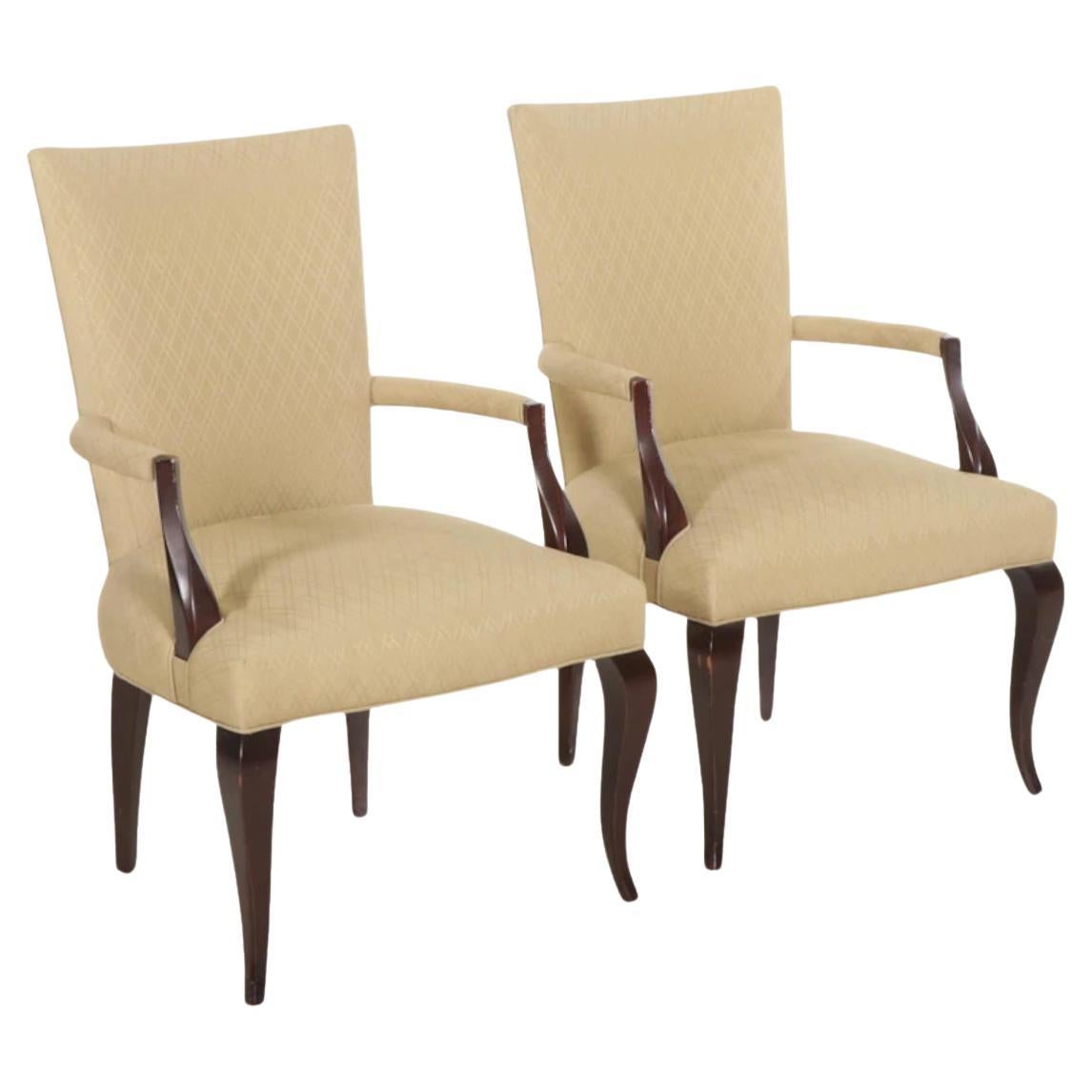 Pair of Barbara Barry for Baker Upholstered and Black Lacquer Arm Chairs For Sale