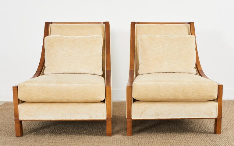 Art Deco Pair of Barbara Barry for Baker Velvet Lounge Chairs