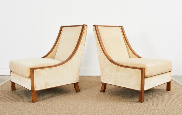 Hand-Crafted Pair of Barbara Barry for Baker Velvet Lounge Chairs
