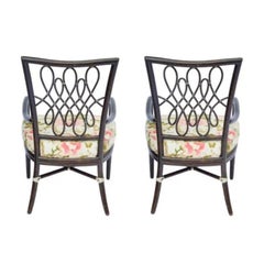 Pair of Barbara Barry for McGuire Rattan Chairs W/ Floral Upholstery