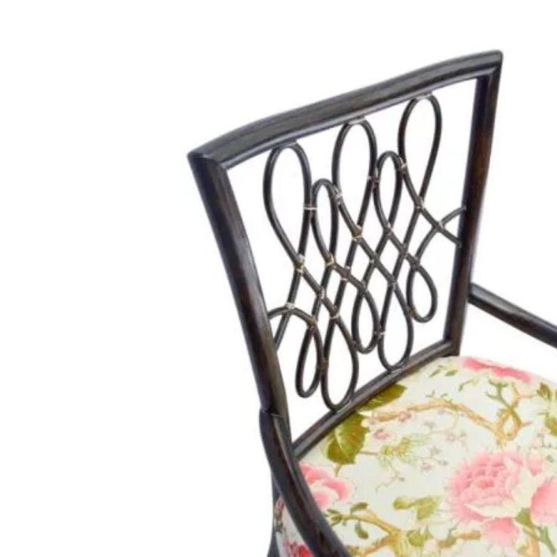 20th Century Pair of Barbara Barry for McGuire Rattan Chairs W/ Floral Upholstery For Sale