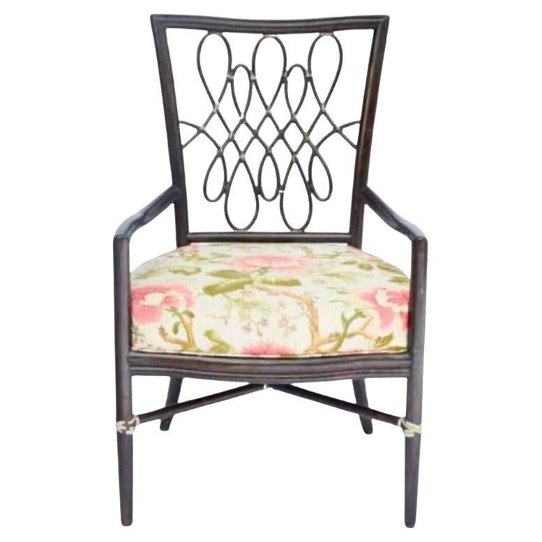 Pair of Barbara Barry for McGuire Rattan Chairs W/ Floral Upholstery