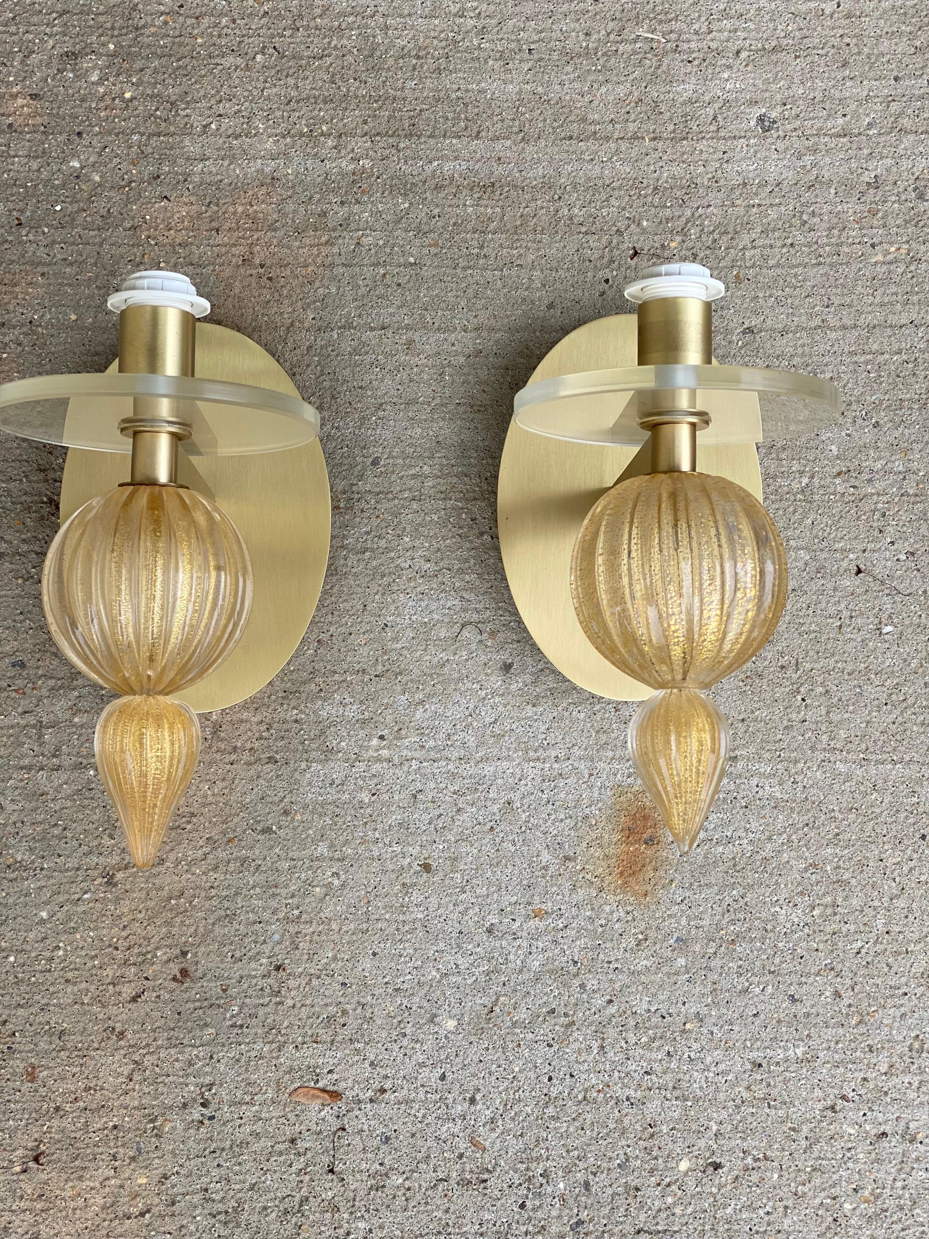 Modern Pair of Barbara Barry Murano Gold ‘Bauble’ Sconce for Baker