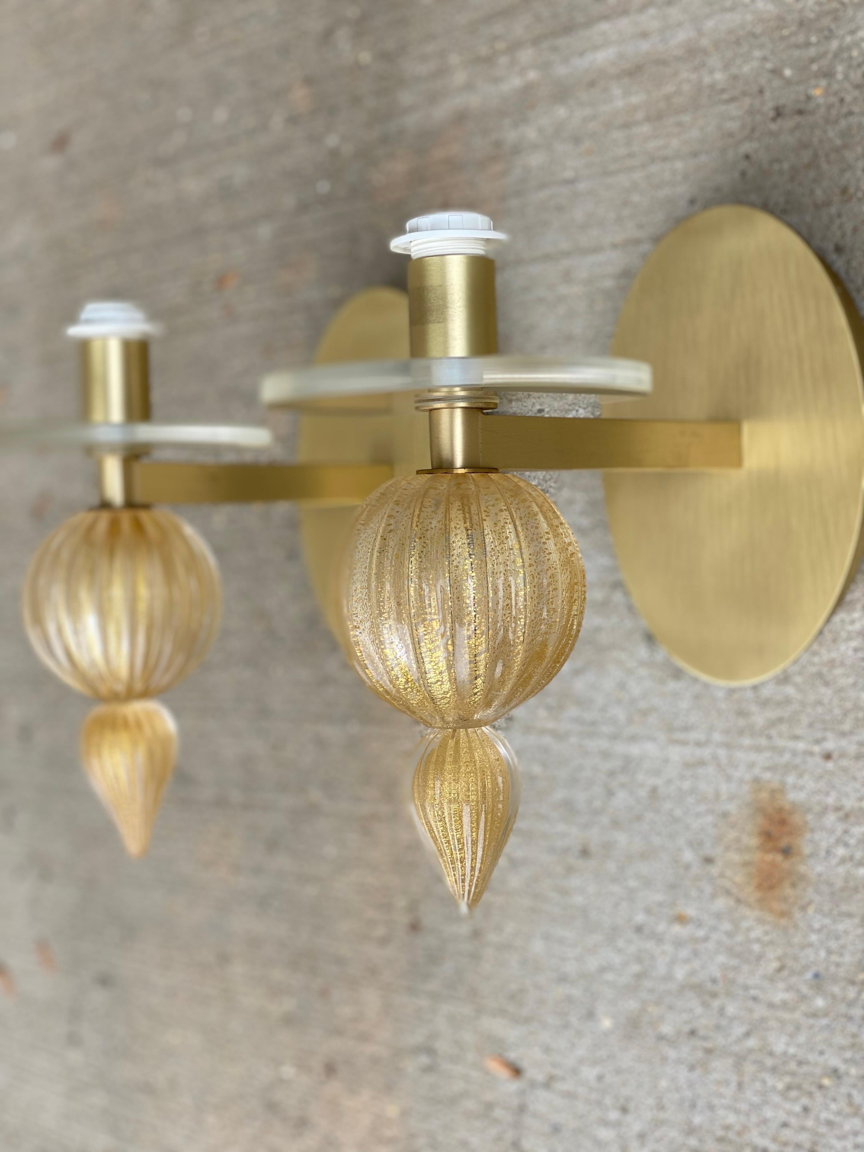 Pair of Barbara Barry Murano Gold ‘Bauble’ Sconce for Baker In Good Condition In Southampton, NY