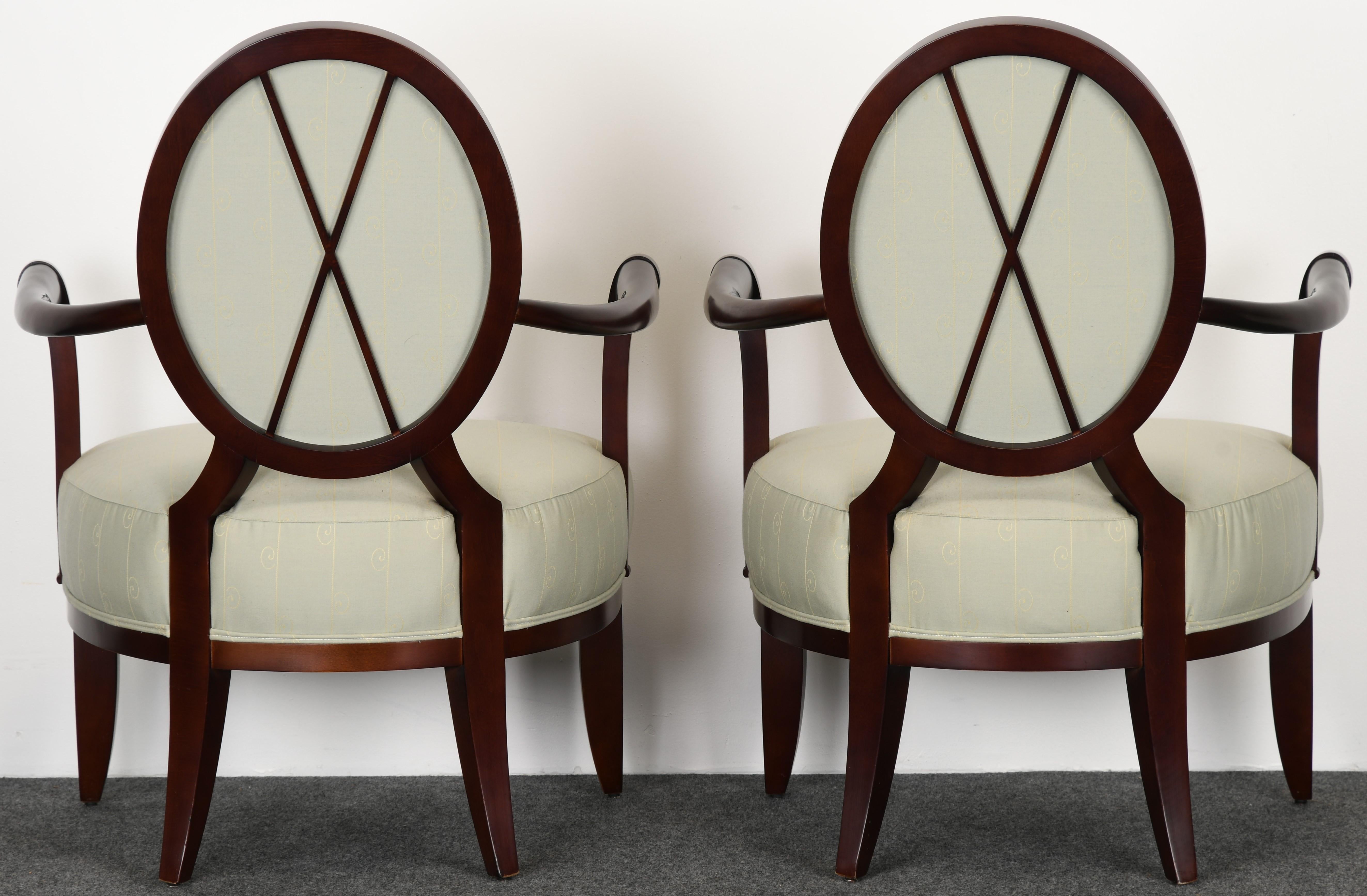 Modern Pair of Barbara Barry Oval X-Back Armchairs for Baker Furniture, 1990s