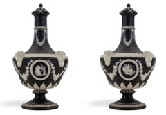 Pair of Barber Bottle Vases in black jasperware, Wedgwood, circa 1880