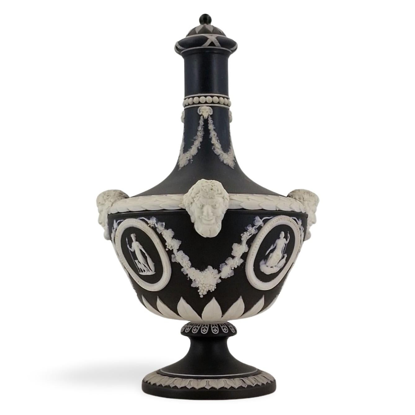 English Pair of Barber Bottle Vases in black jasperware, Wedgwood, circa 1880