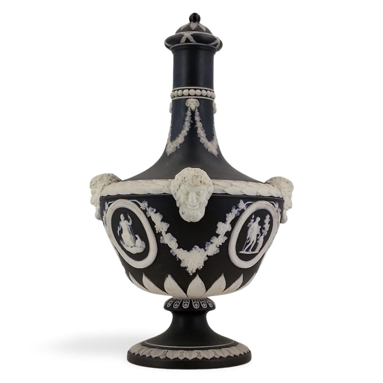 19th Century Pair of Barber Bottle Vases in black jasperware, Wedgwood, circa 1880