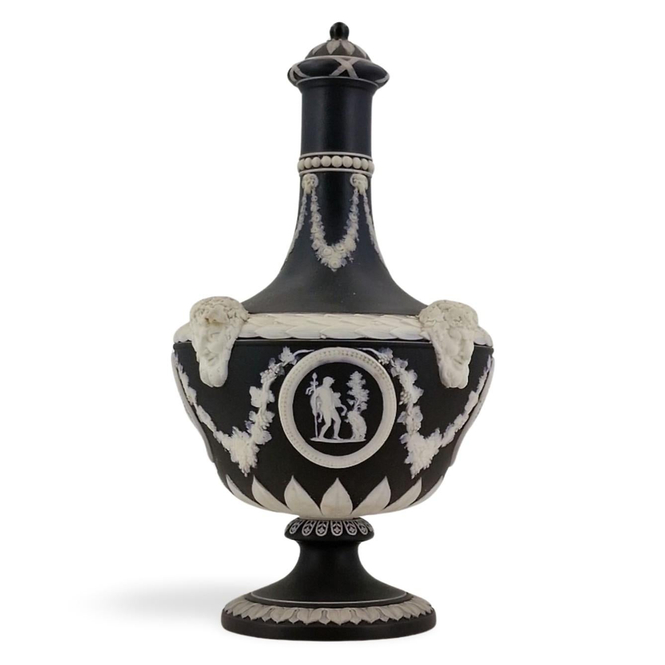 Pottery Pair of Barber Bottle Vases in black jasperware, Wedgwood, circa 1880