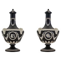 Pair of Barber Bottle Vases in black jasperware, Wedgwood, circa 1880
