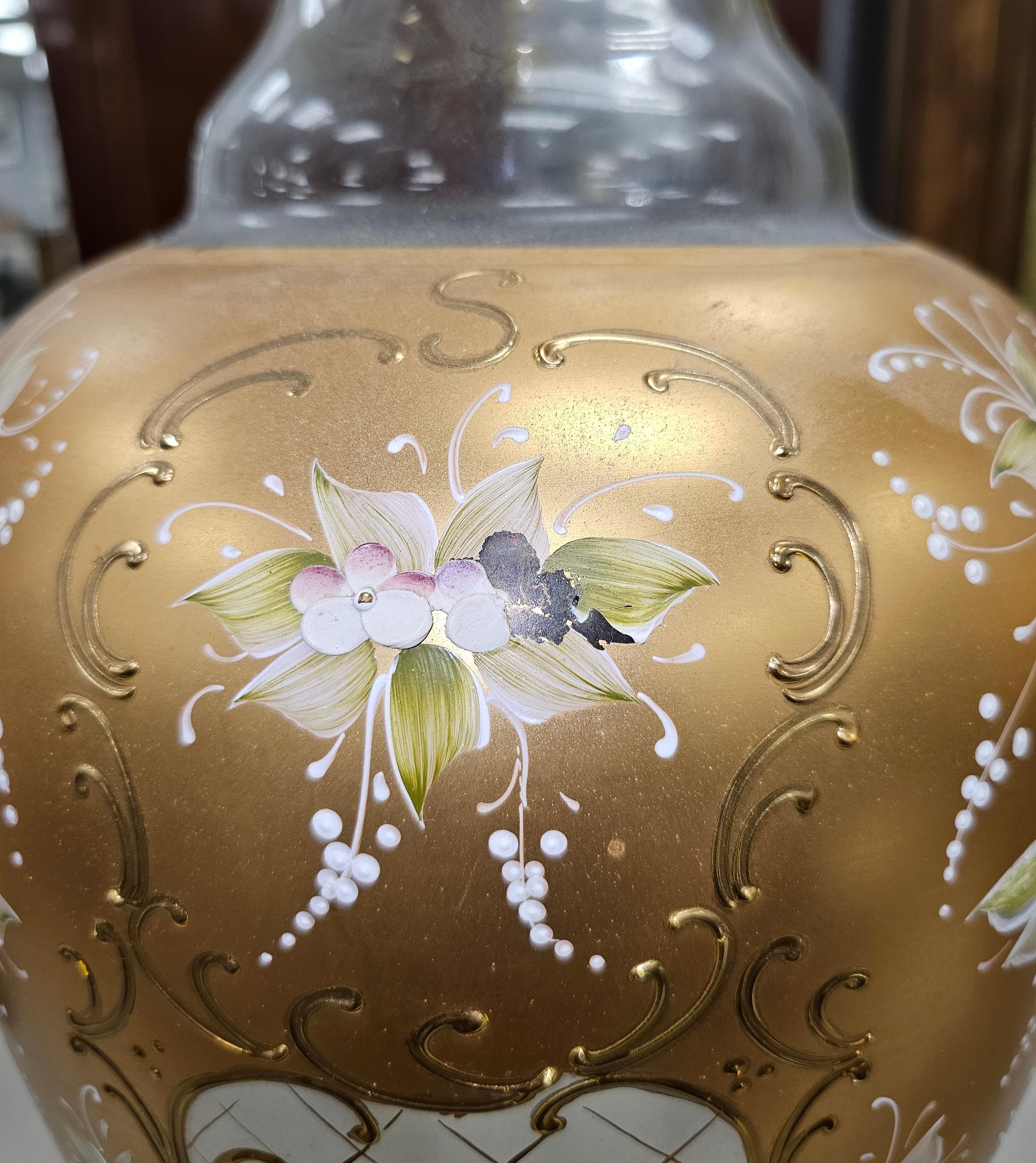 Pair of Barbini, Murano Gilt and Polychrome Enameled Large Glass Vases For Sale 1