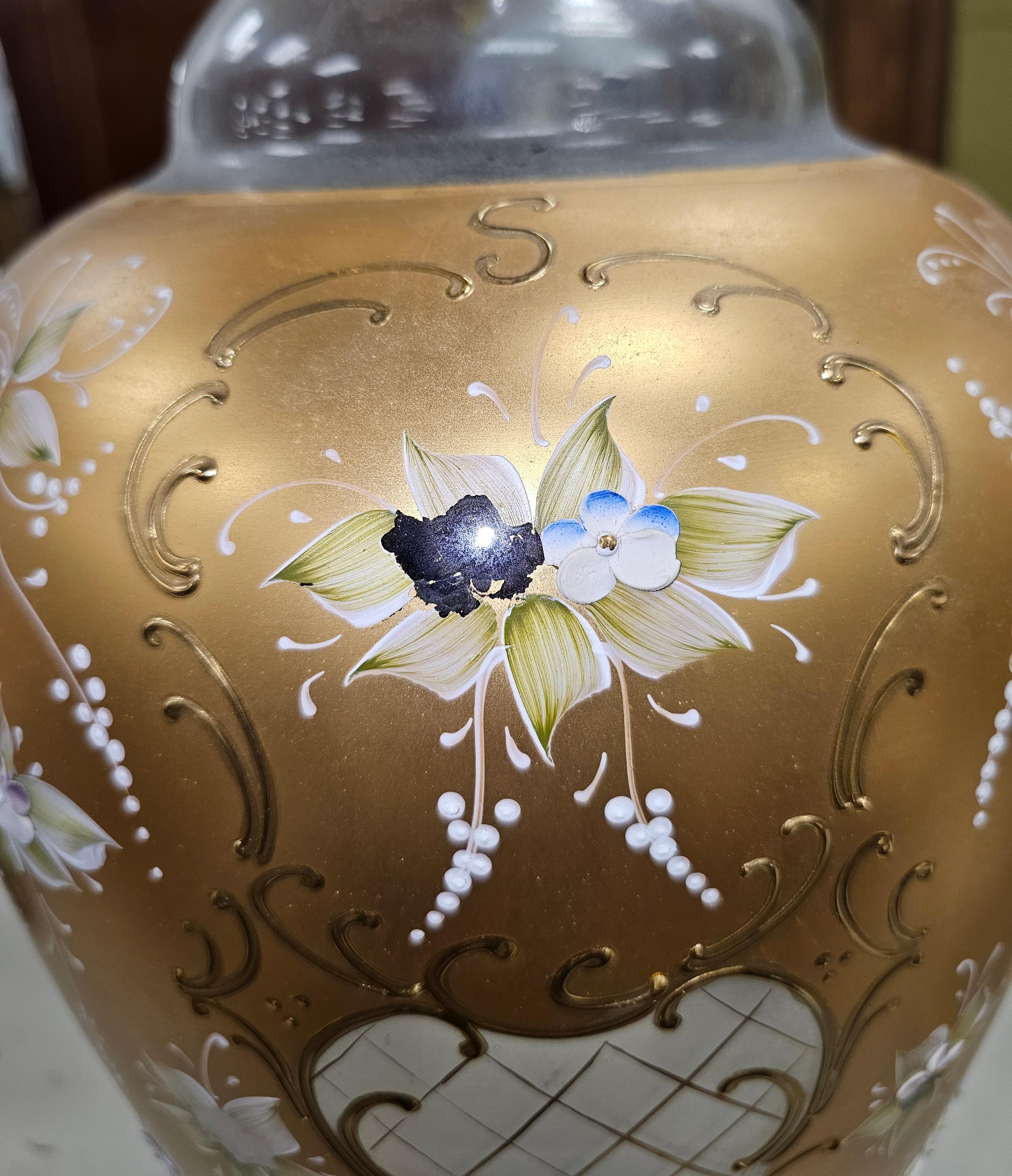 Pair of Barbini, Murano Gilt and Polychrome Enameled Large Glass Vases For Sale 3