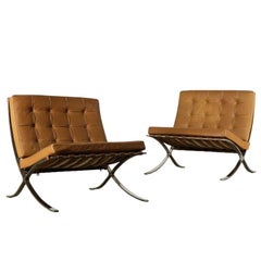 Pair of Barcelona Armchairs Leather Vintage, Italy, 1970s