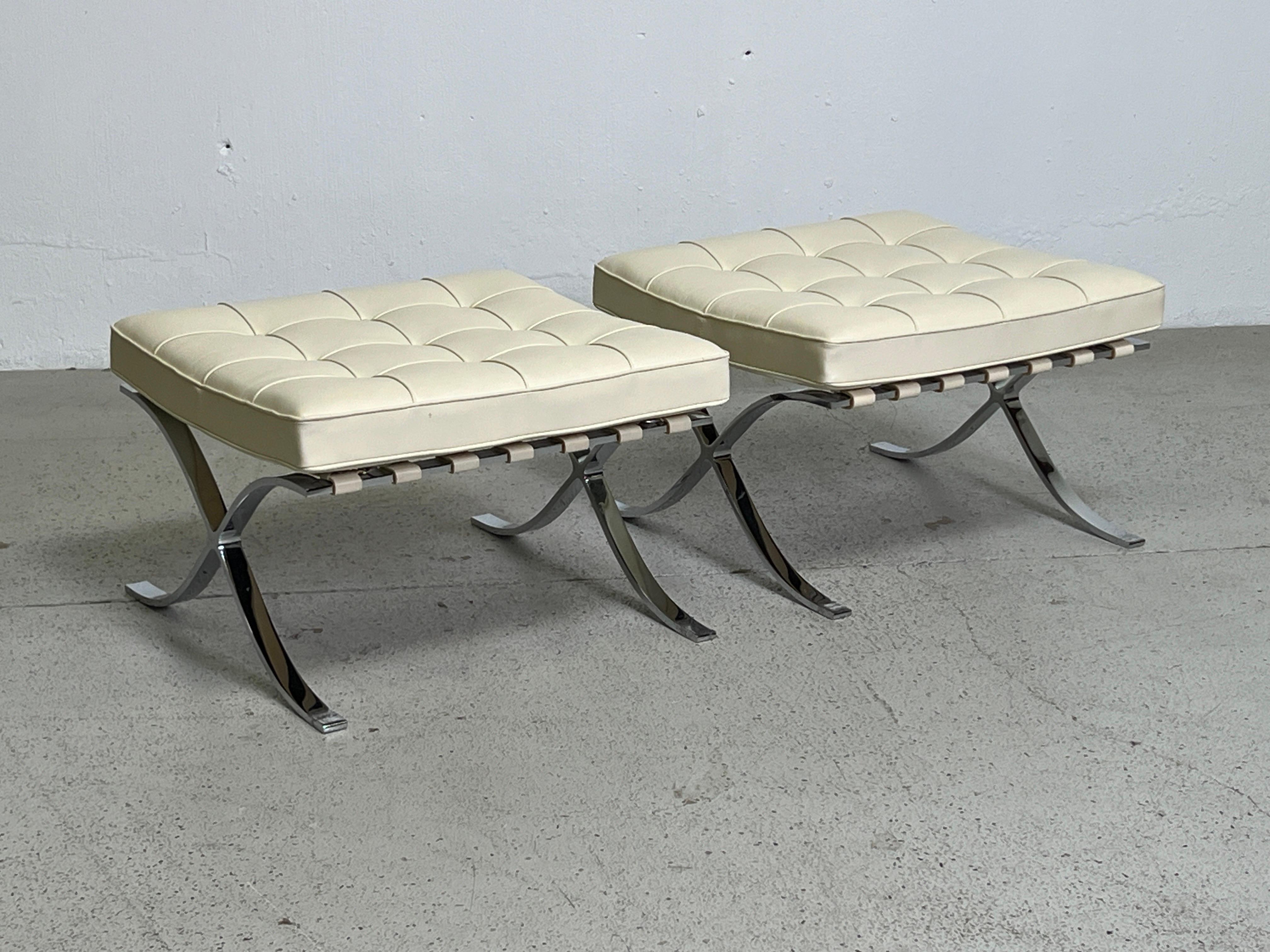 Pair of Barcelona Chairs and Ottomans by Mies van den Rohe for Knoll For Sale 11