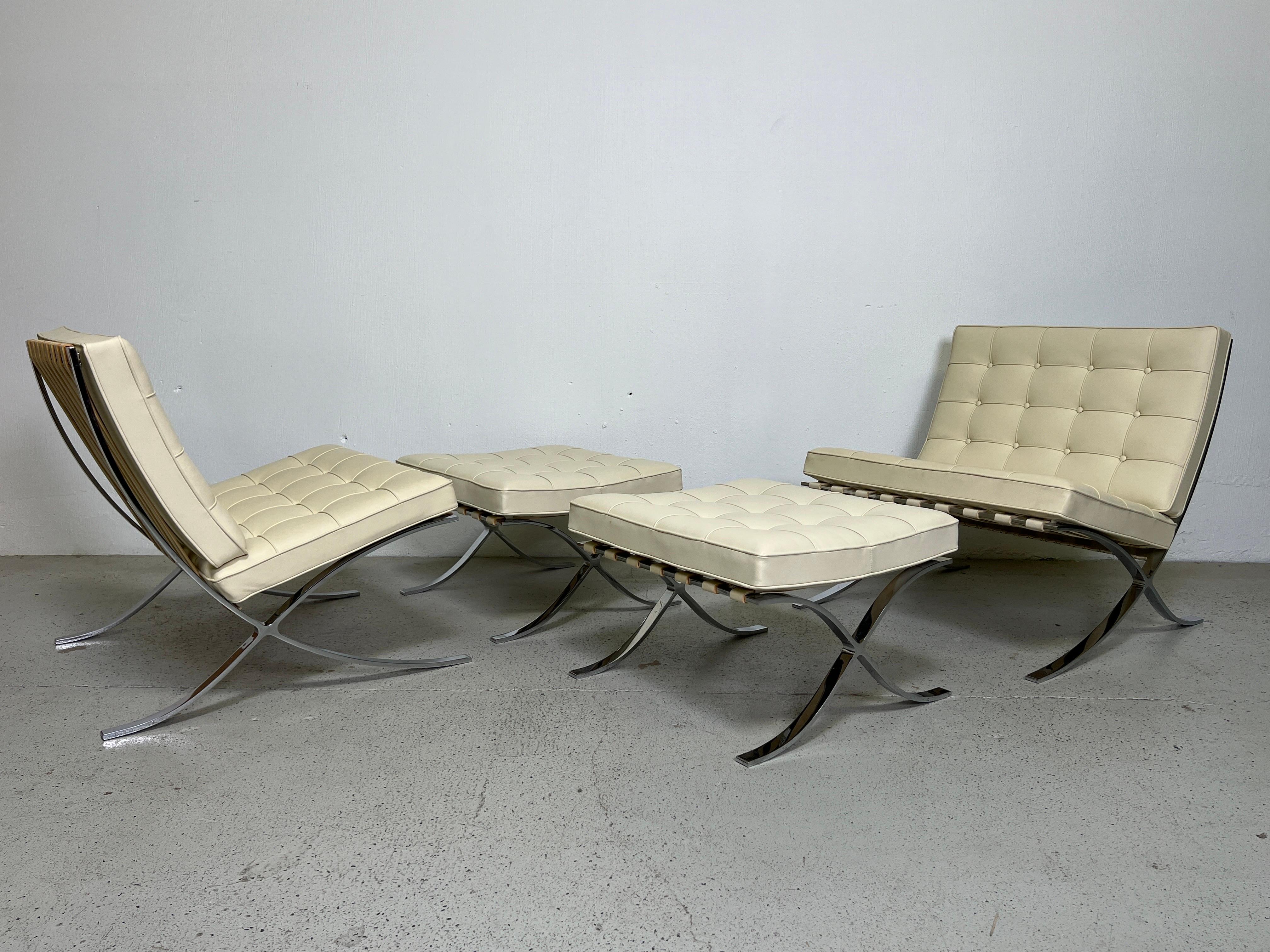 Leather Pair of Barcelona Chairs and Ottomans by Mies van den Rohe for Knoll For Sale