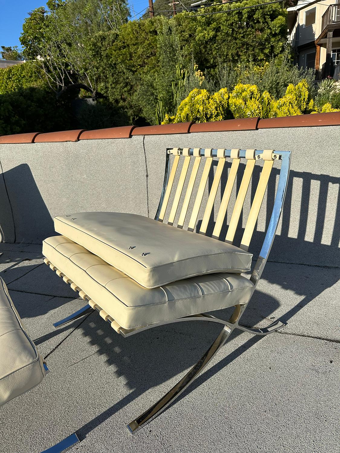 Pair of Barcelona Chairs with Otttomans For Sale 2