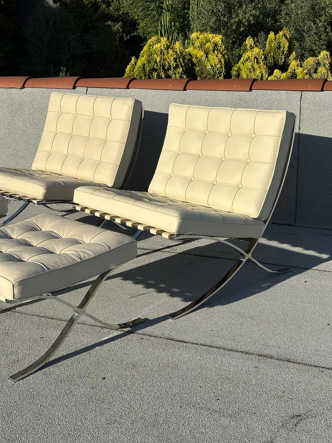 Pair of Barcelona Chairs with Otttomans For Sale 3