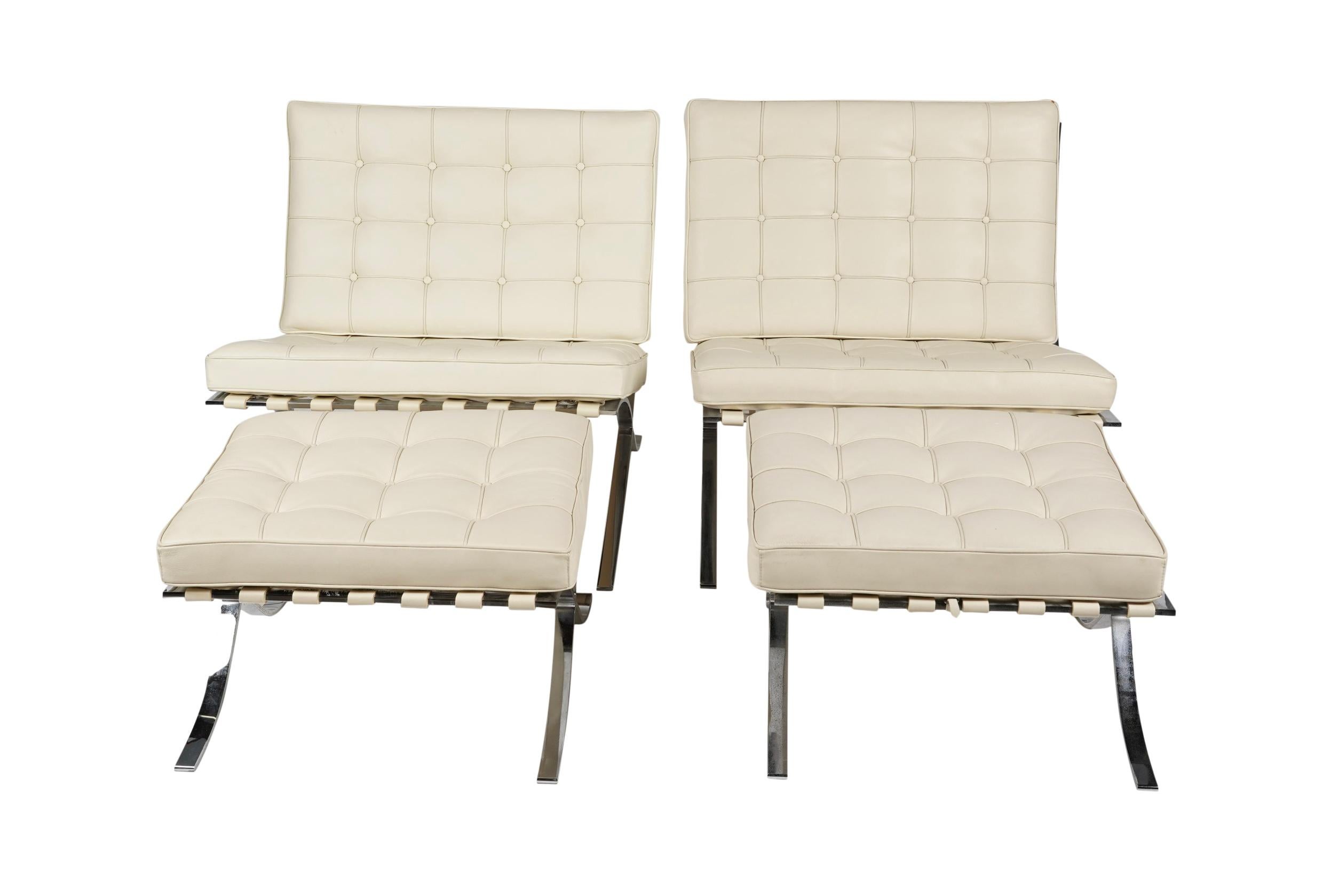 Pair of Barcelona Chairs with Otttomans