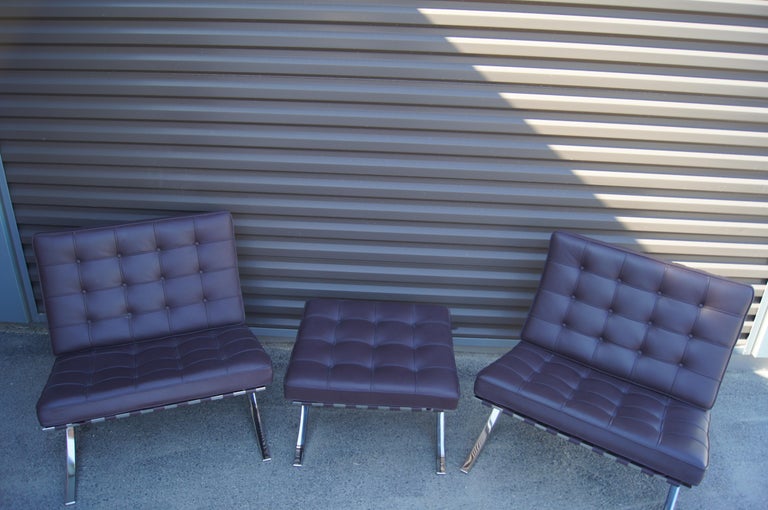 American Pair of Barcelona Chairs with Single Ottoman by Mies Van Der Rohe for Knoll For Sale
