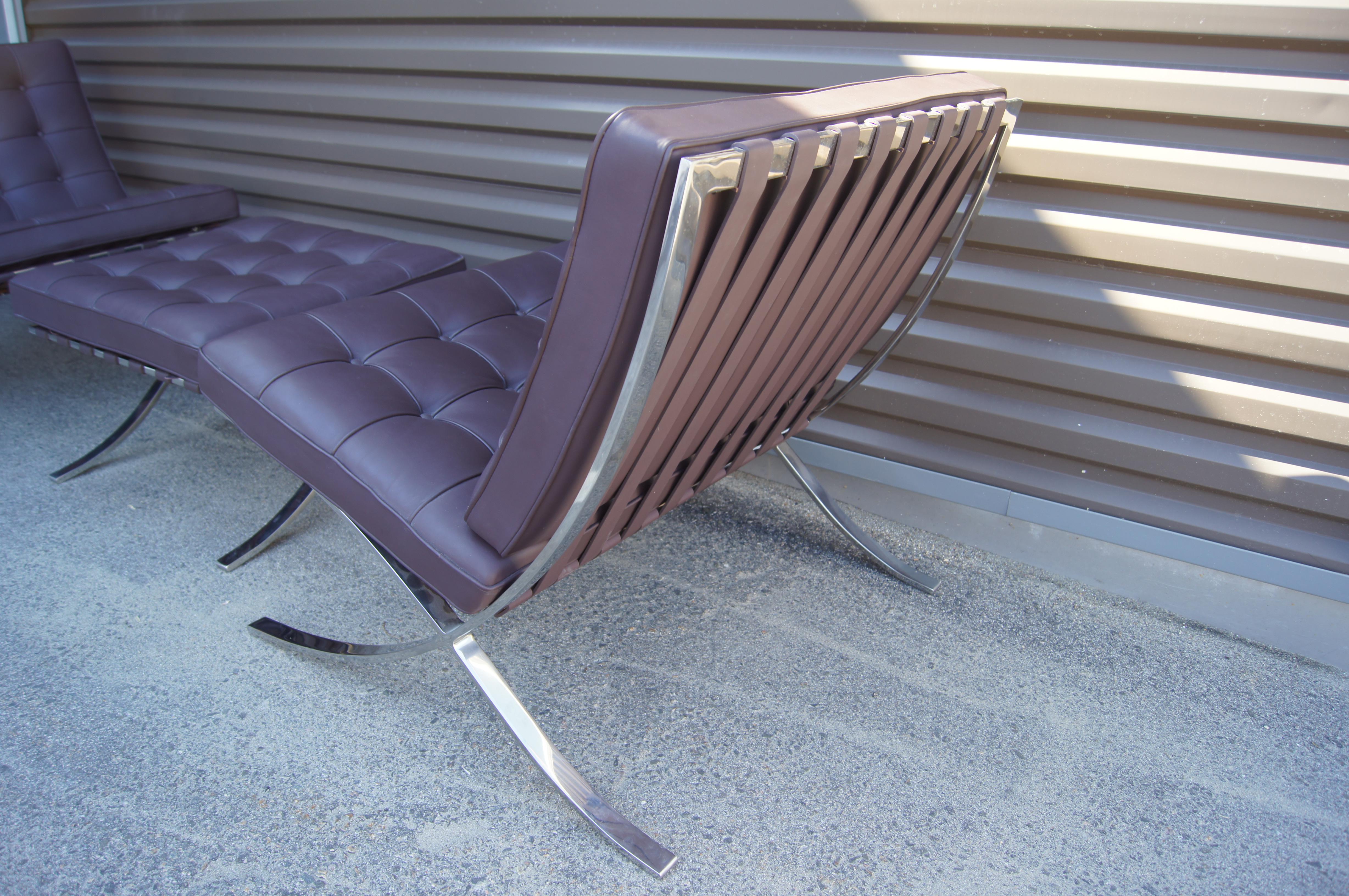 Bauhaus Pair of Barcelona Chairs with Single Ottoman by Mies Van Der Rohe for Knoll