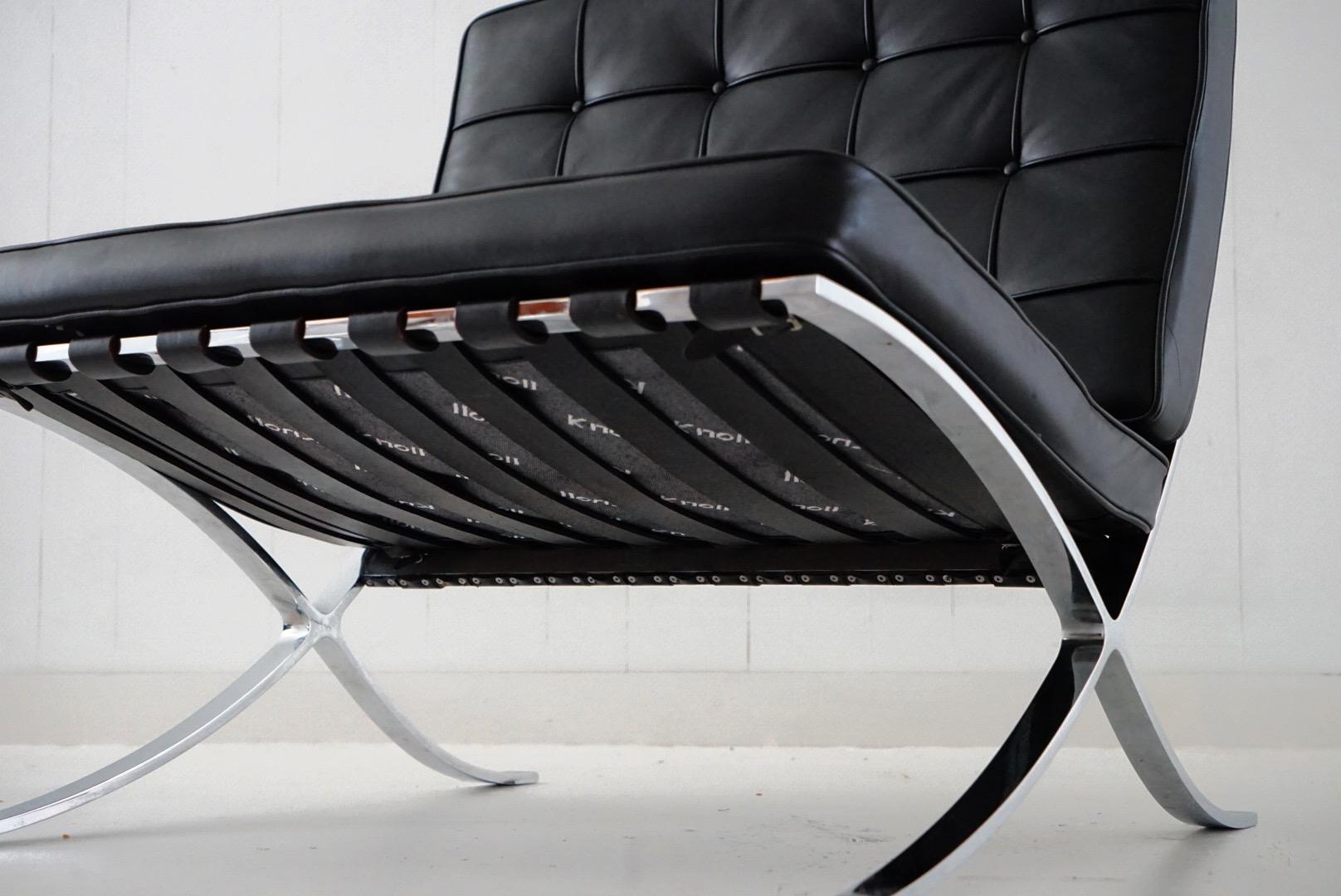 Pair of Barcelona Lounge Chairs by Mies van der Rohe for Knoll Studios, Signed 12