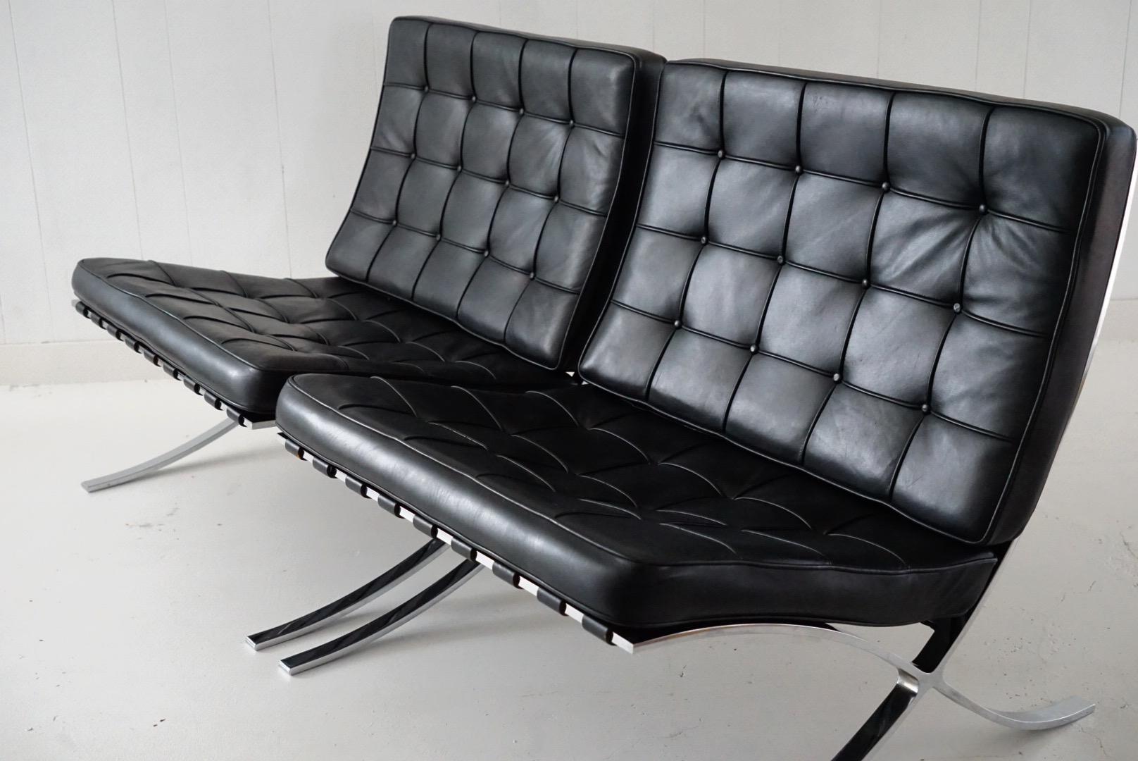 Pair of Barcelona Lounge Chairs by Mies van der Rohe for Knoll Studios, Signed 13