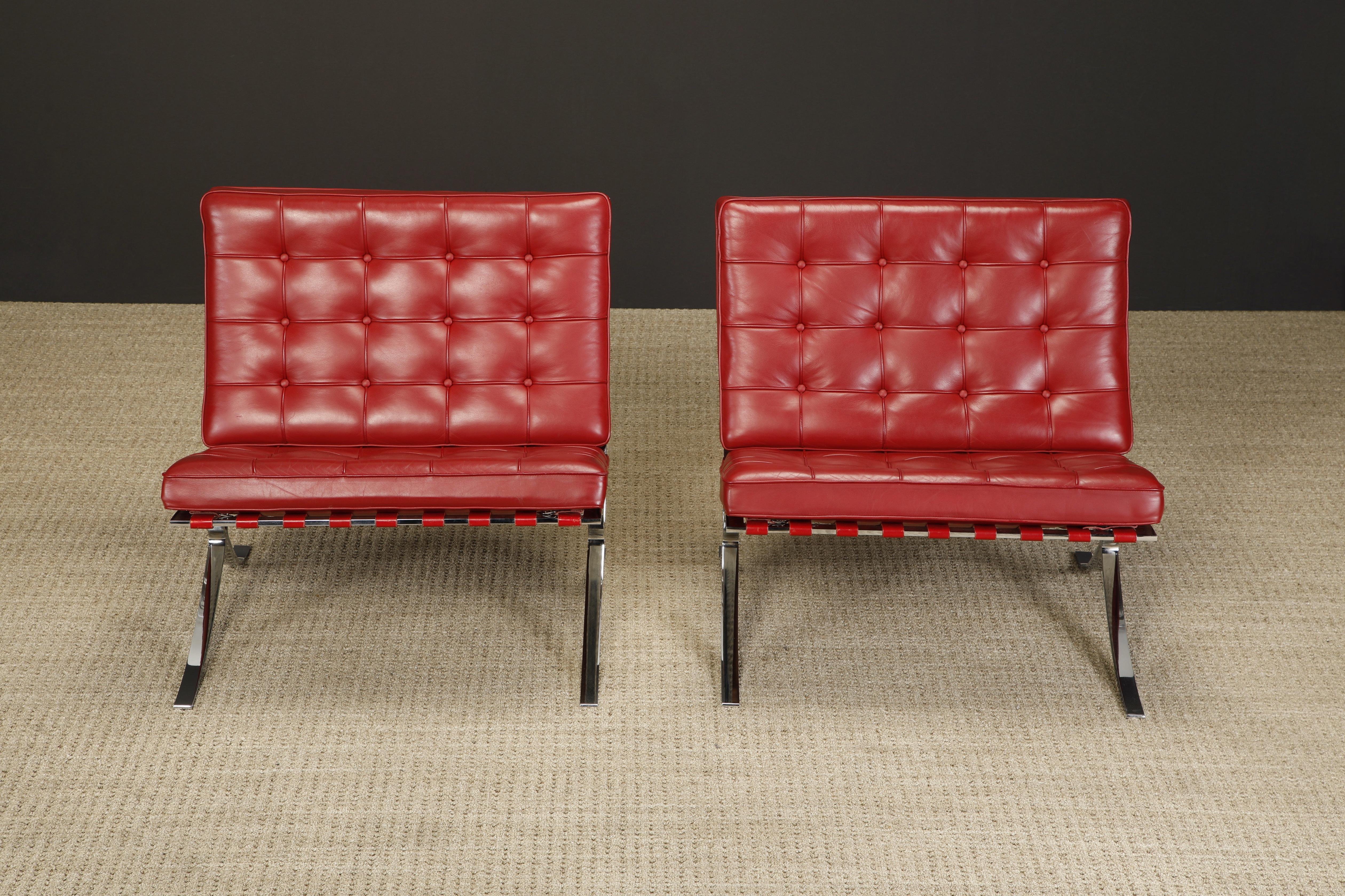 Mid-Century Modern Pair of Barcelona Lounge Chairs by Mies van der Rohe for Knoll Studios, Signed