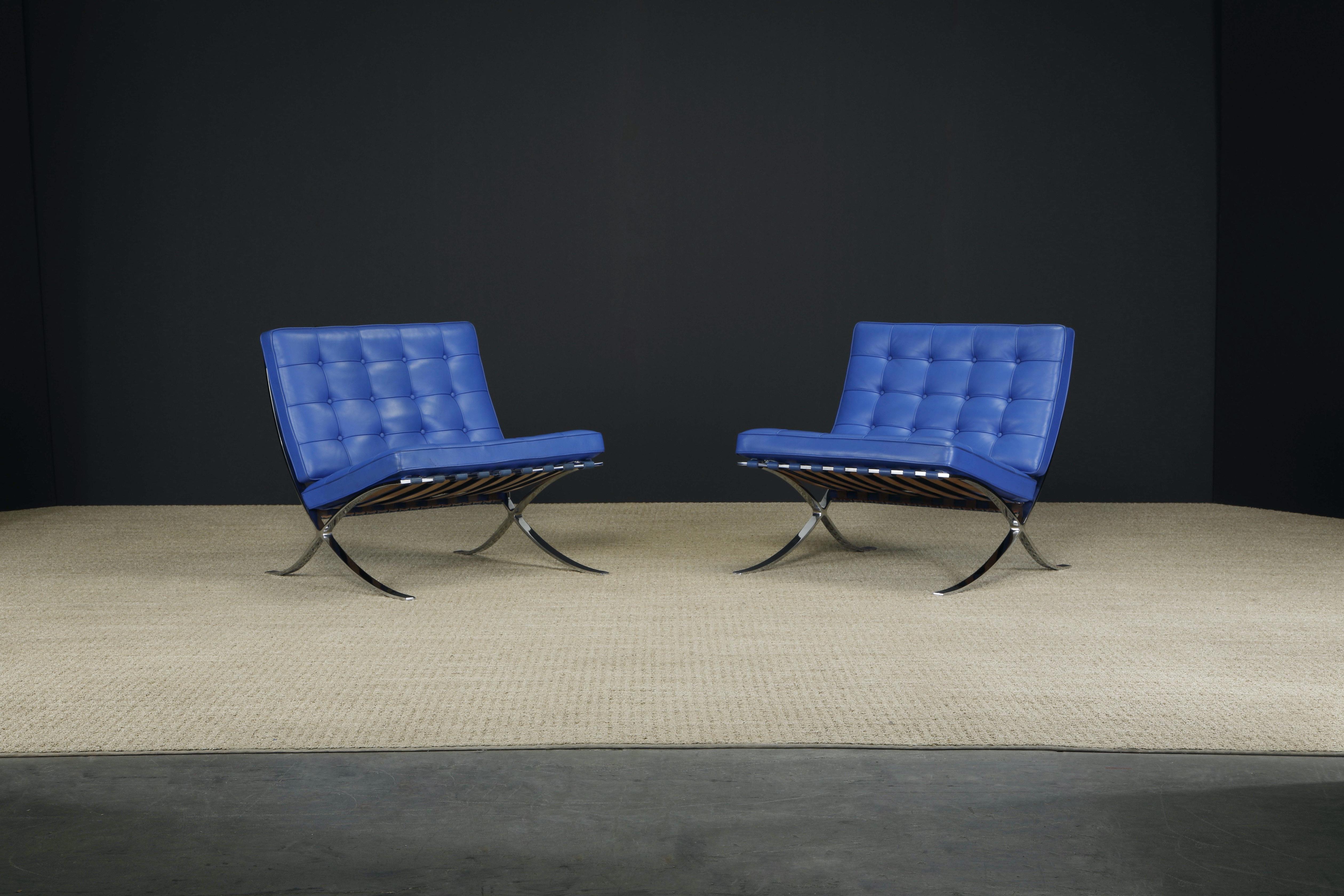 Mid-Century Modern Pair of Barcelona Lounge Chairs by Mies van der Rohe for Knoll Studios, Signed