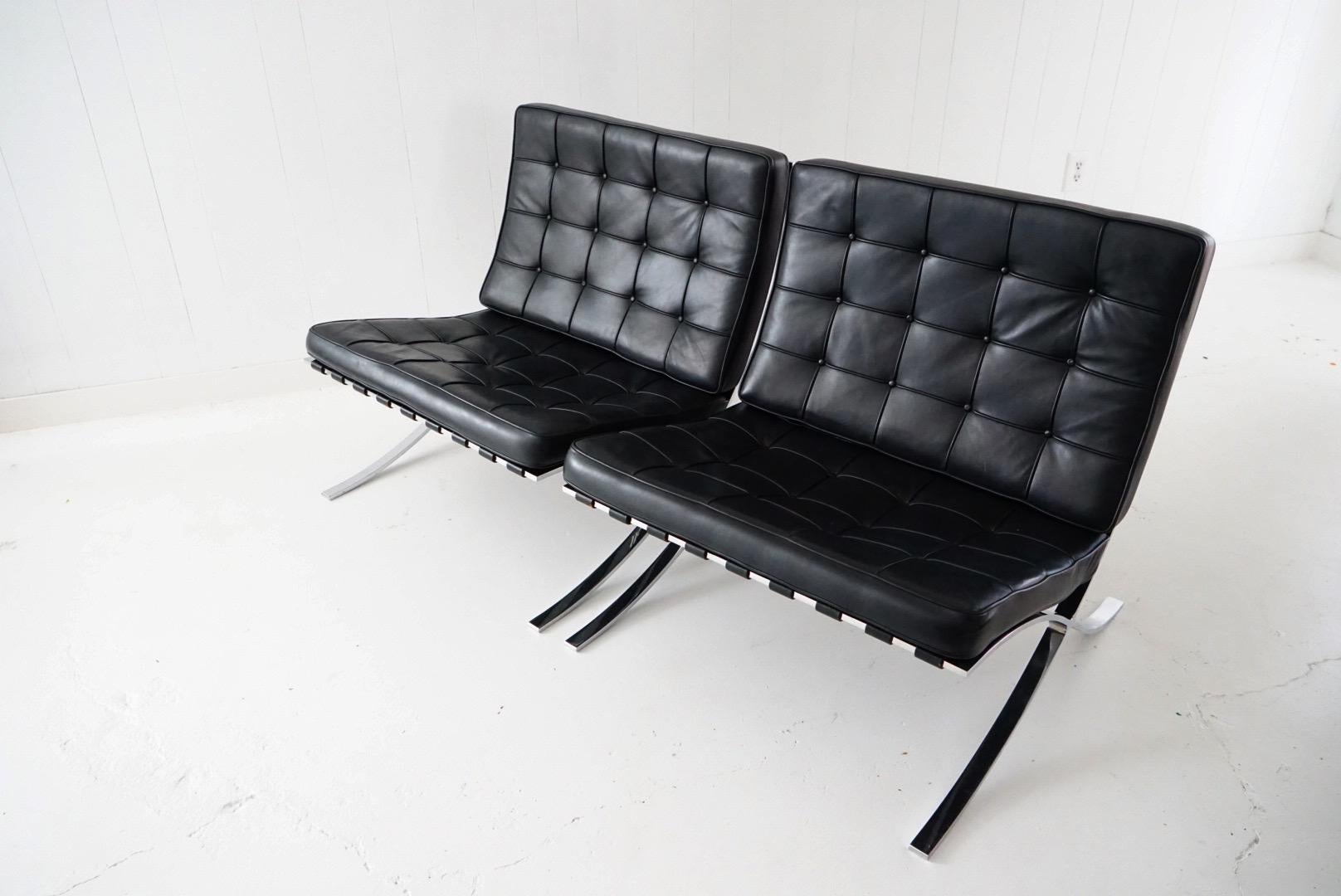 American Pair of Barcelona Lounge Chairs by Mies van der Rohe for Knoll Studios, Signed