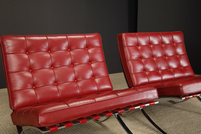 American Pair of Barcelona Lounge Chairs by Mies van der Rohe for Knoll Studios, Signed For Sale