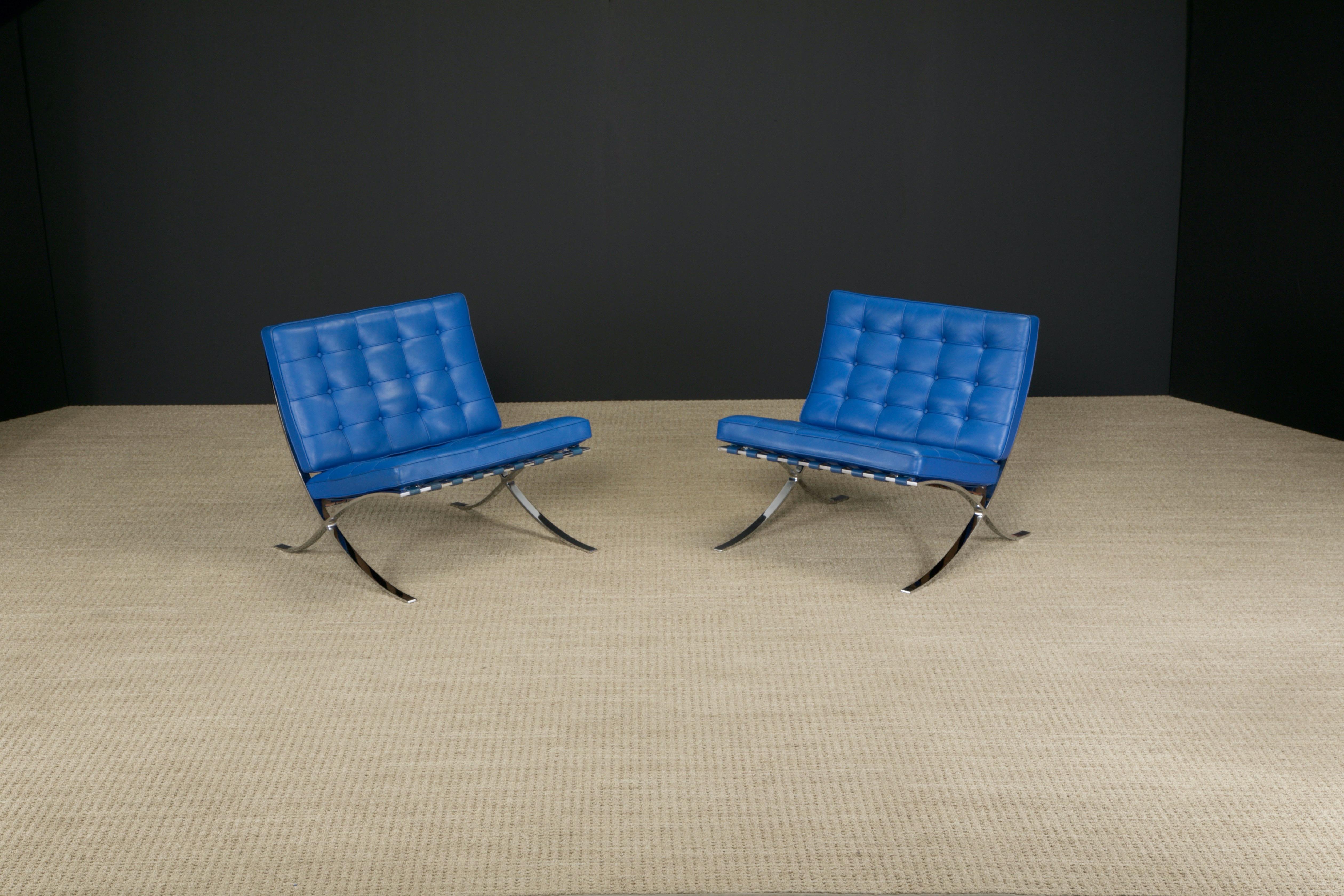 American Pair of Barcelona Lounge Chairs by Mies van der Rohe for Knoll Studios, Signed