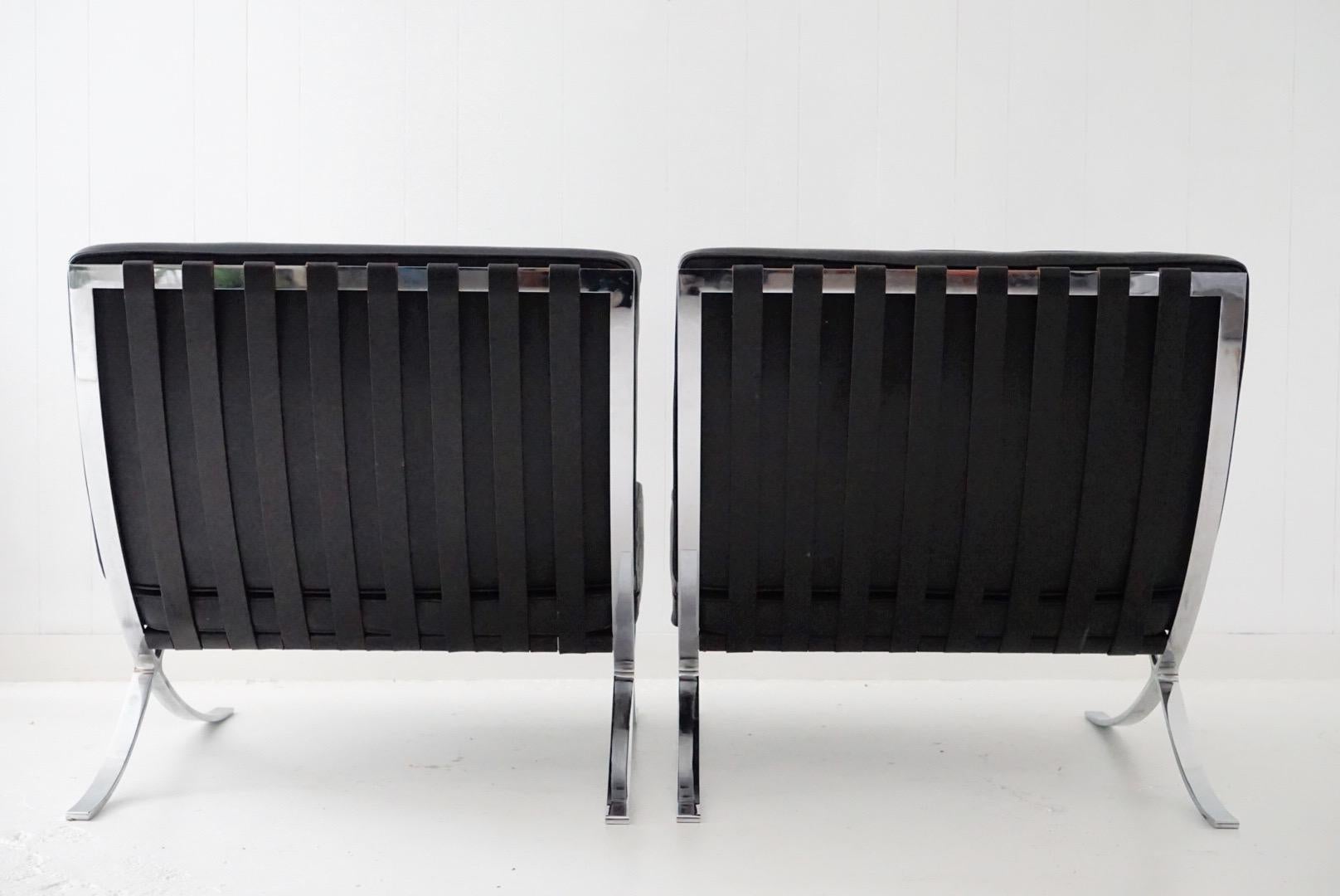 Late 20th Century Pair of Barcelona Lounge Chairs by Mies van der Rohe for Knoll Studios, Signed