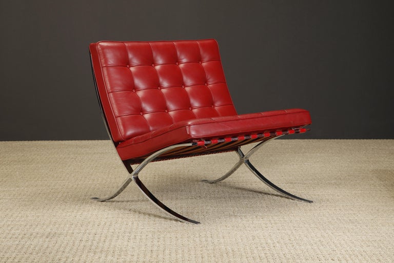 Contemporary Pair of Barcelona Lounge Chairs by Mies van der Rohe for Knoll Studios, Signed For Sale