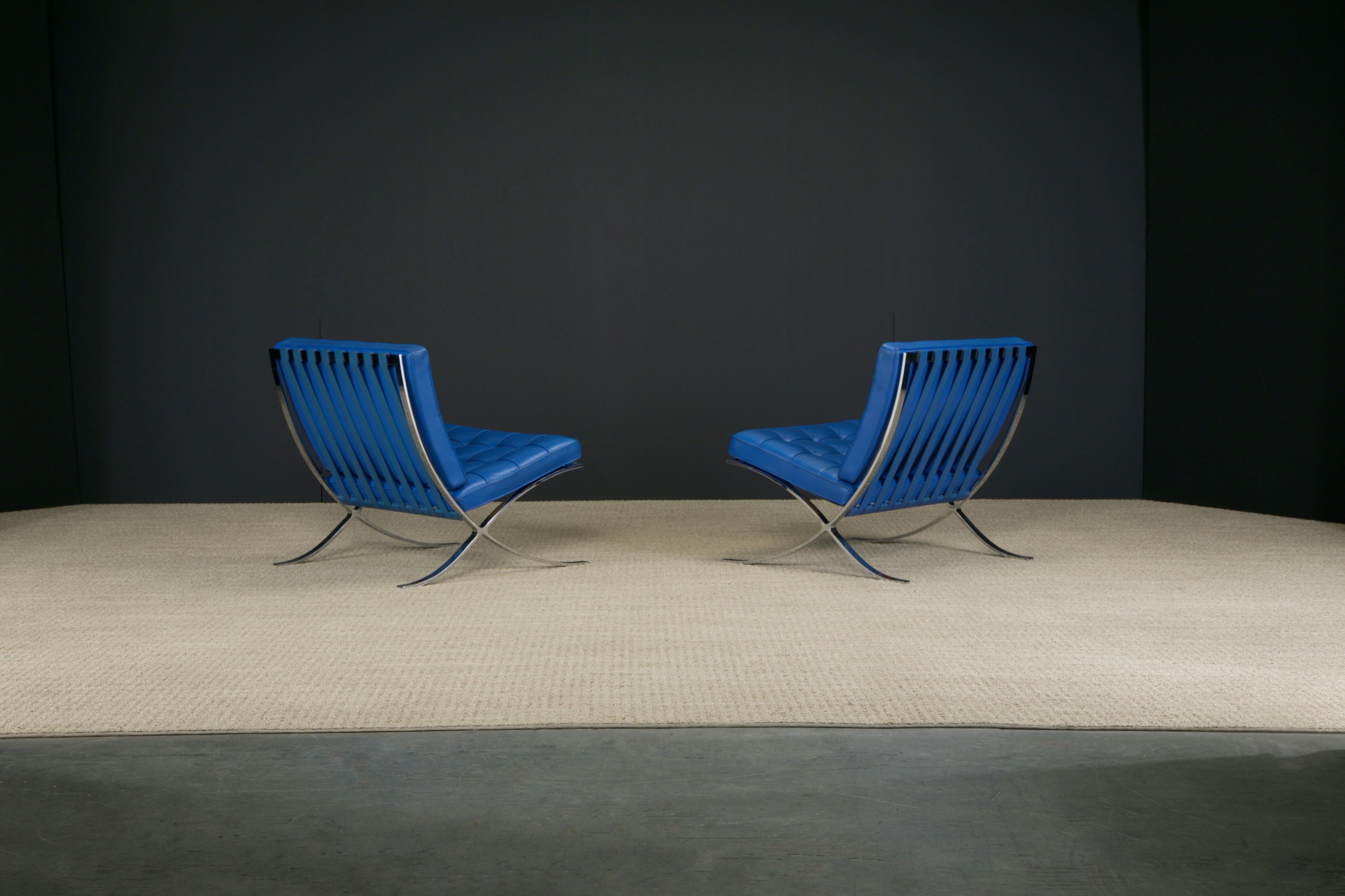 Contemporary Pair of Barcelona Lounge Chairs by Mies van der Rohe for Knoll Studios, Signed