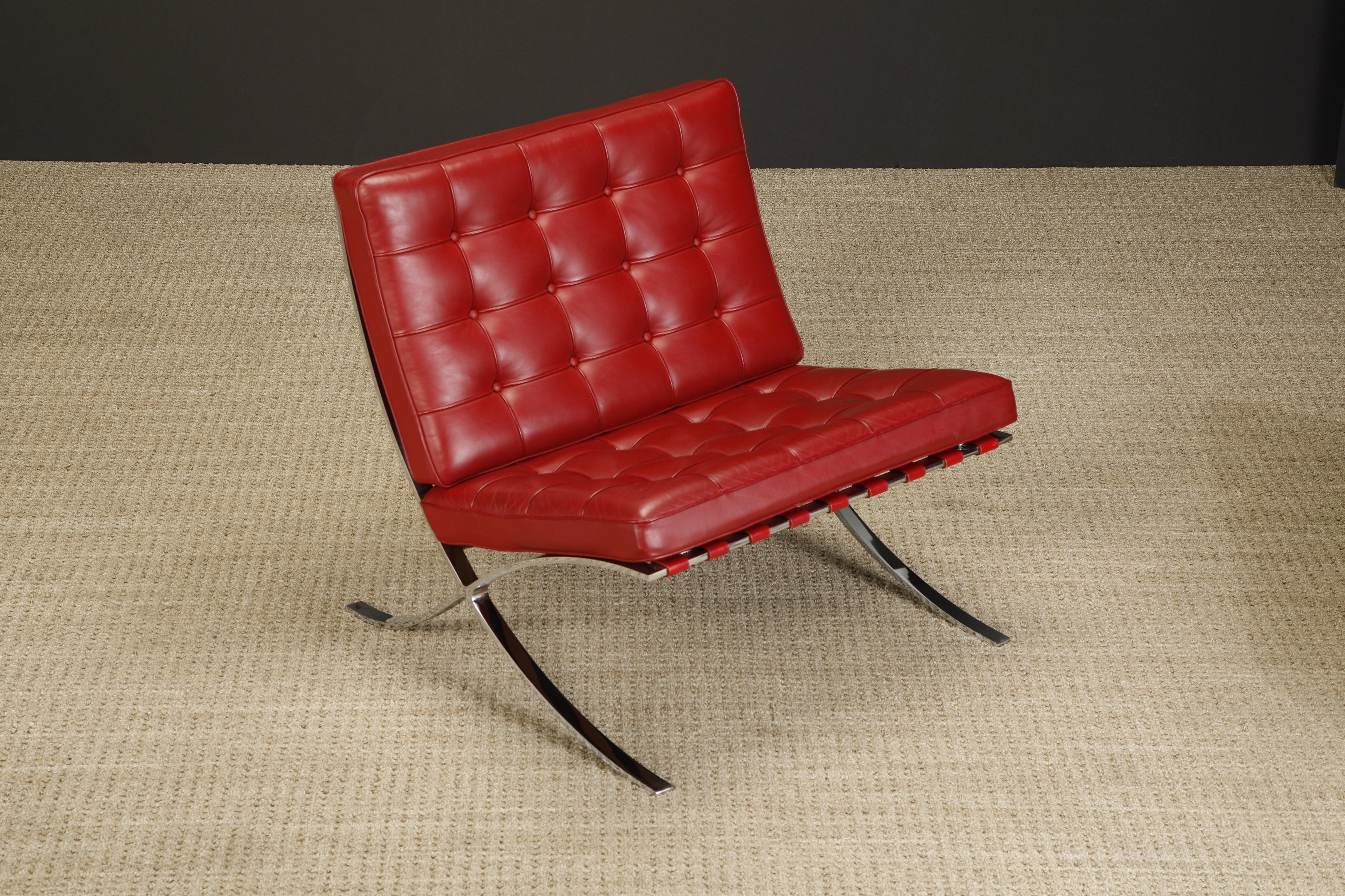 Stainless Steel Pair of Barcelona Lounge Chairs by Mies van der Rohe for Knoll Studios, Signed