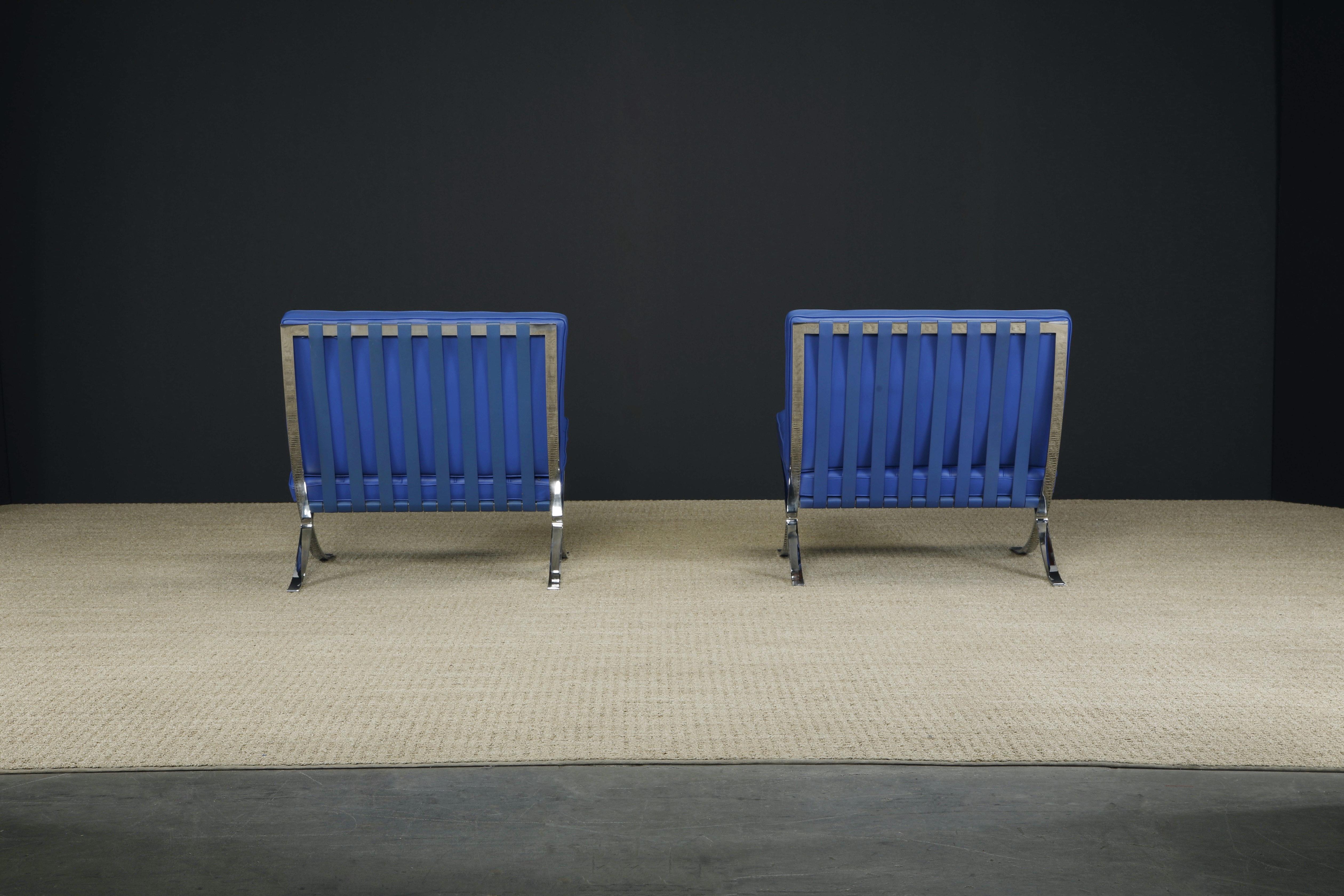 Stainless Steel Pair of Barcelona Lounge Chairs by Mies van der Rohe for Knoll Studios, Signed