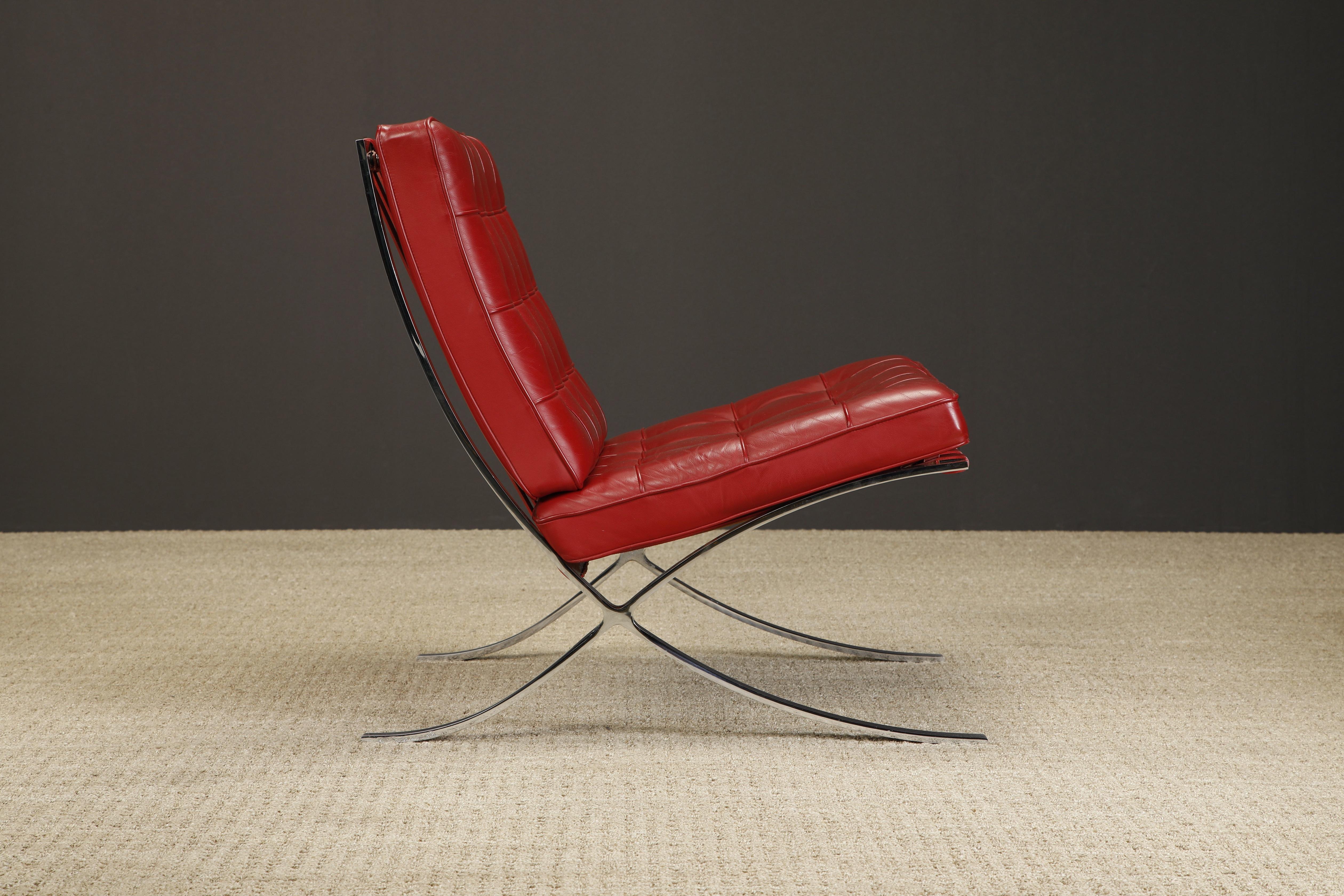 Pair of Barcelona Lounge Chairs by Mies van der Rohe for Knoll Studios, Signed 1