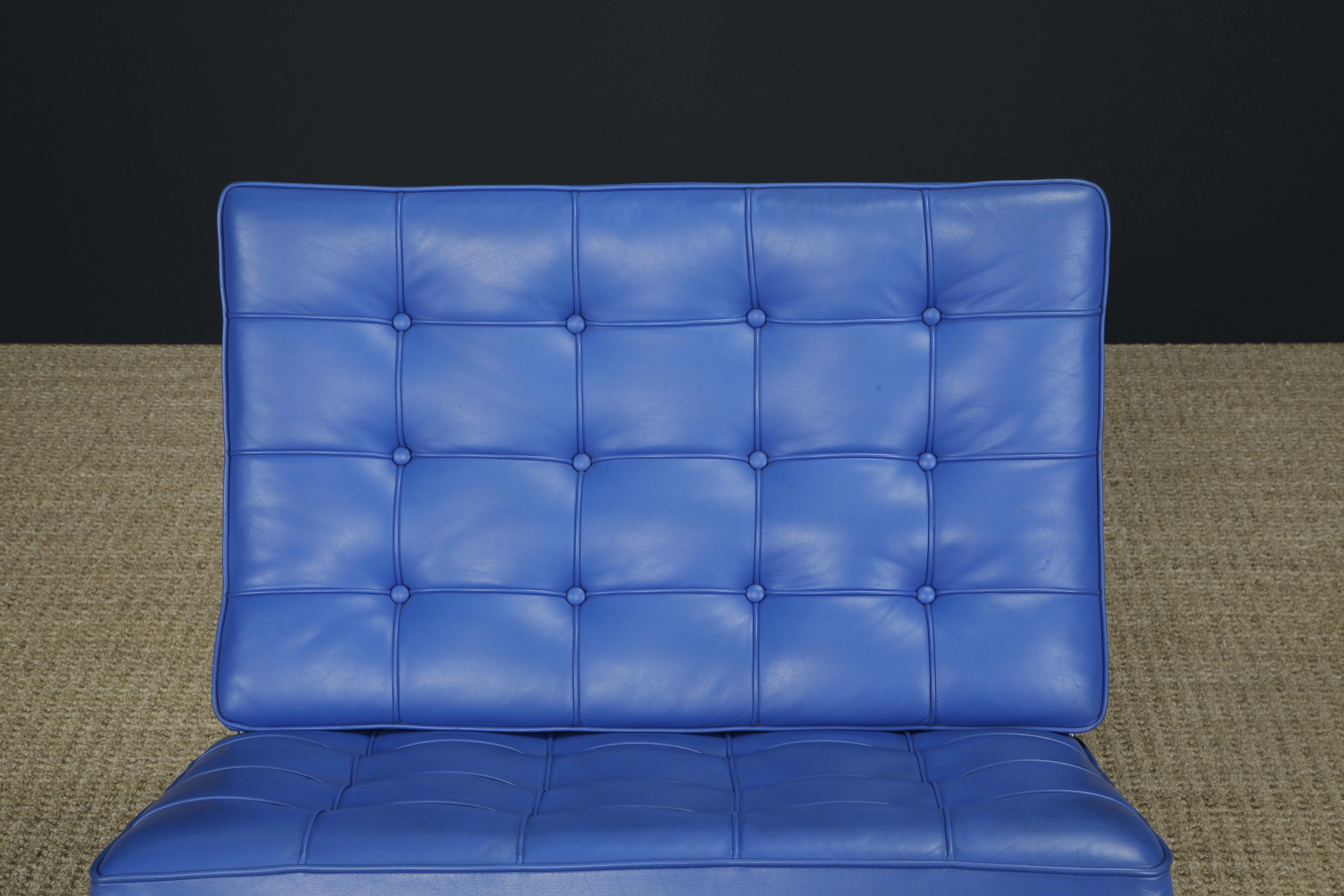 Pair of Barcelona Lounge Chairs by Mies van der Rohe for Knoll Studios, Signed 1