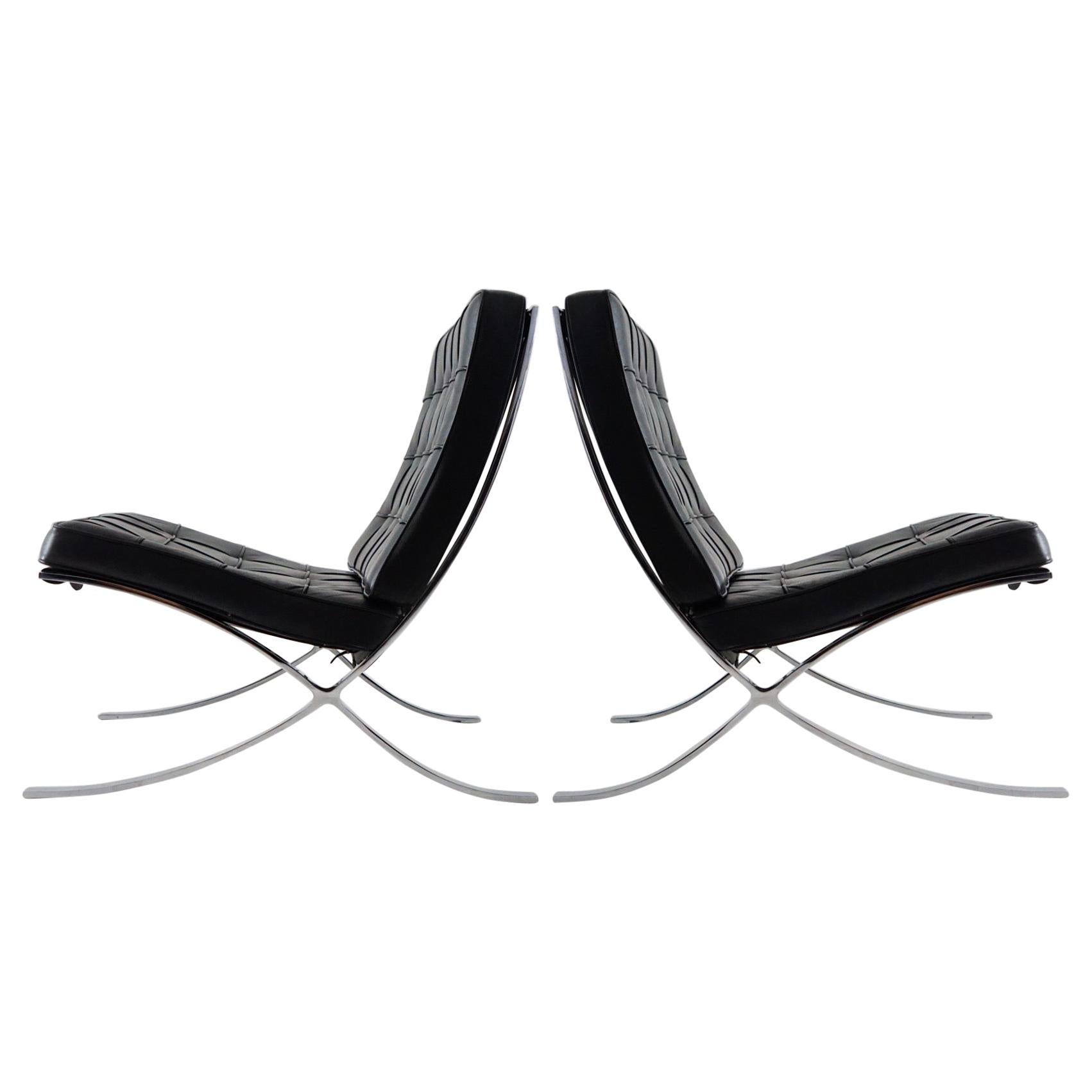 Pair of Barcelona Lounge Chairs by Mies van der Rohe for Knoll Studios, Signed