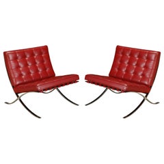 Pair of Barcelona Lounge Chairs by Mies van der Rohe for Knoll Studios, Signed