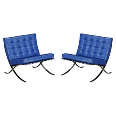 Pair of Barcelona Lounge Chairs by Mies van der Rohe for Knoll Studios, Signed