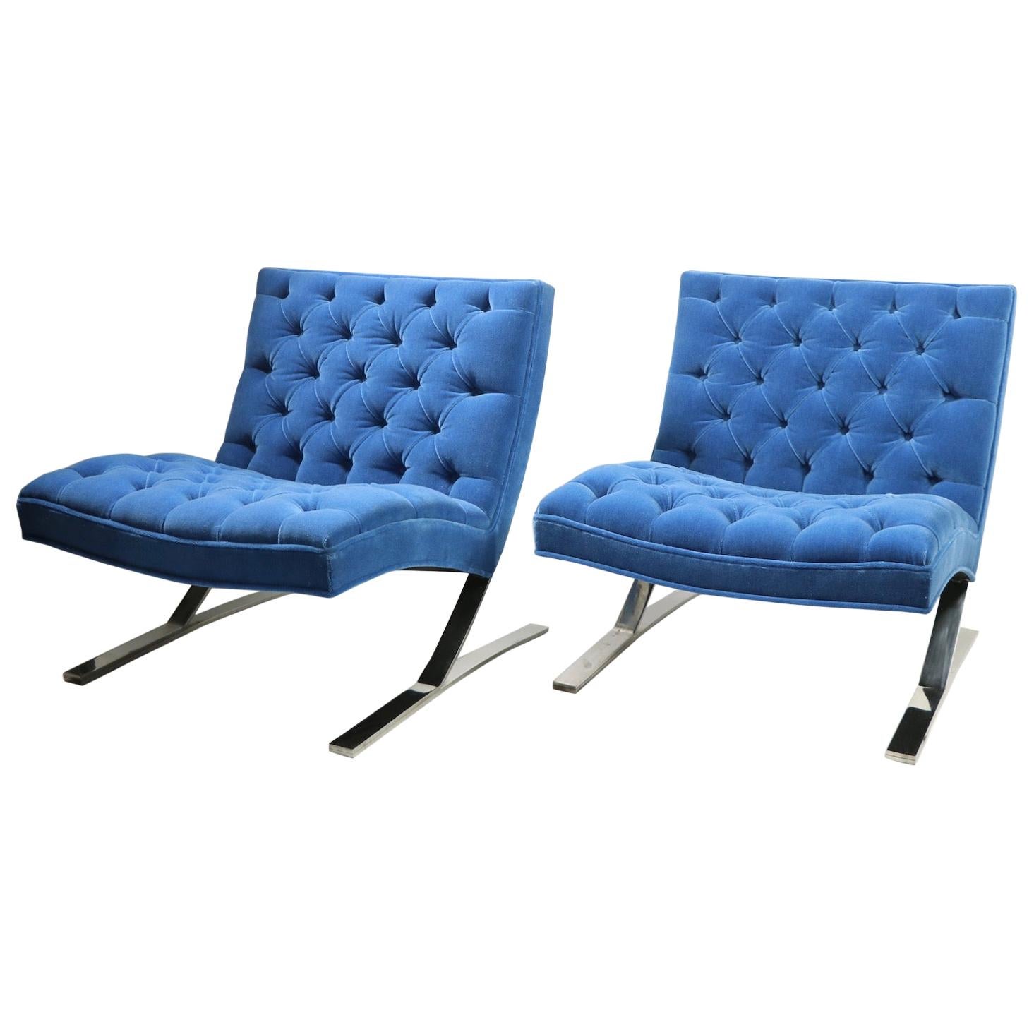 Pair of Barcelona Style Armless Lounge Chairs
