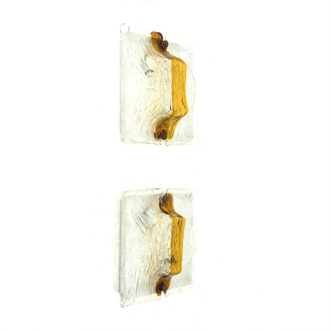 Mid-Century Modern Pair of Bark Murano Glass Appliques by Toni Zuccheri for Venini, 1970s