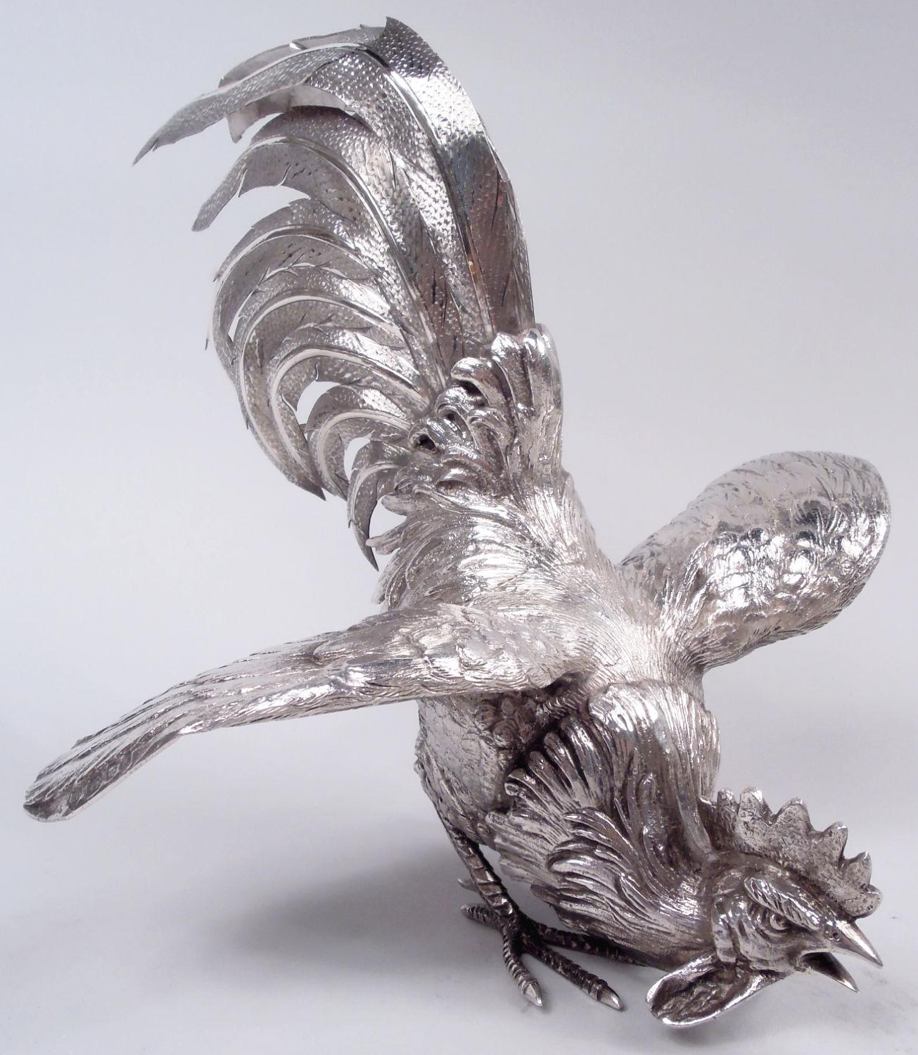 Pareja de gallinas de fantasía Barnard Barnyard de plata de ley, 1965 Eduardiano en venta